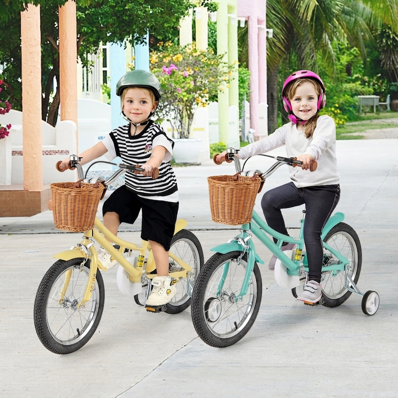 16-in Kids Bike Training Wheels Adjustable Seat Handbrake Coaster Brake Bicycle Basket Bell Reflectors Ages 4-7 Yellow