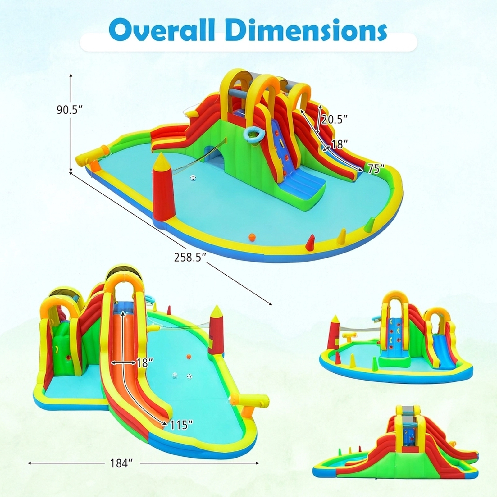 SUGIFT 2 Long Slides Ball Games and 750W Air Blower Included Kids Inflatable Water Slide Park