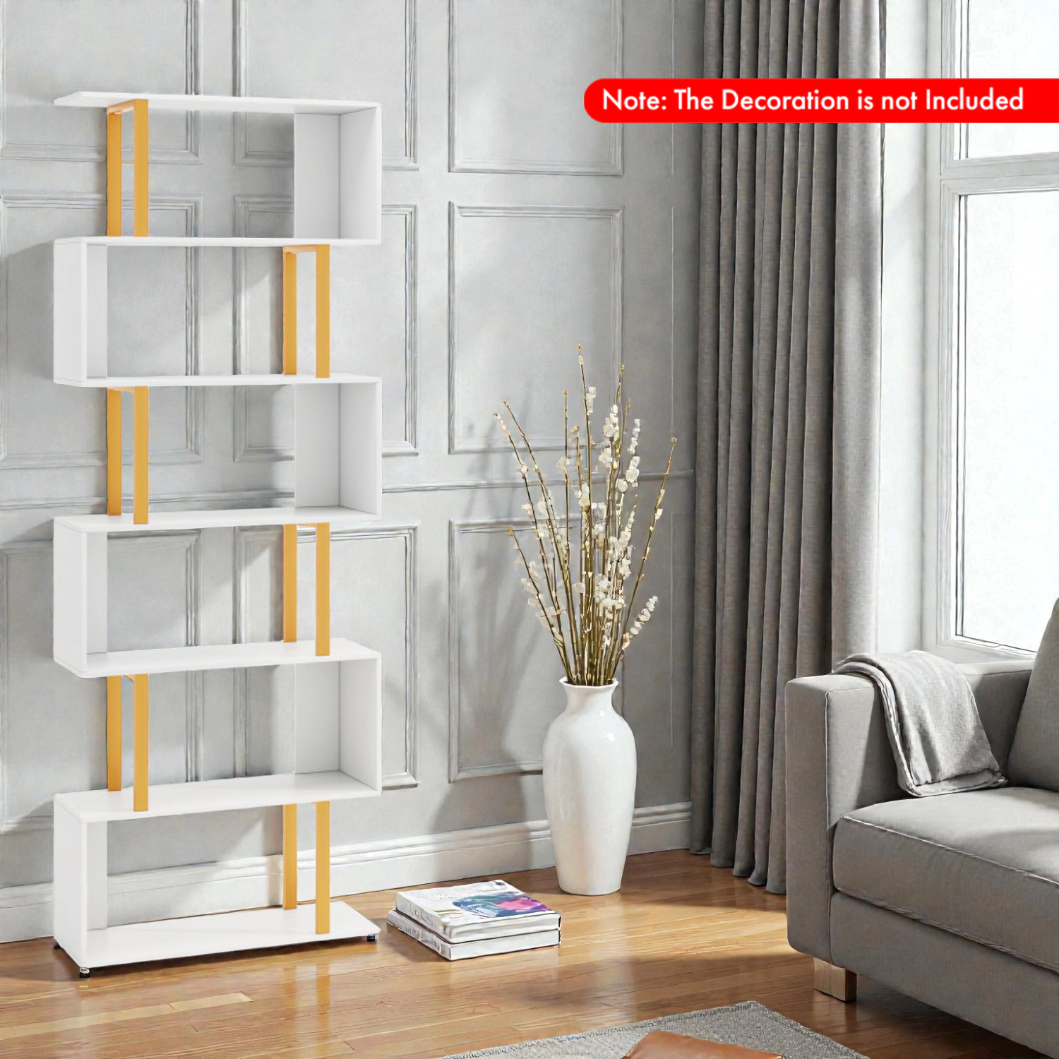 Hivvago Modern Geometric Bookshelf with Metal Frame and Open Shelves