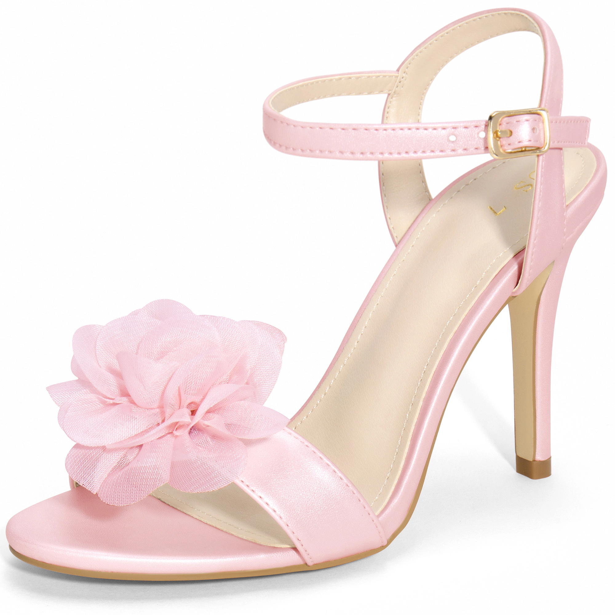 BLISSFUL STEP Women's Open Toe Ankle Strap Stiletto Heel Flower Sandals