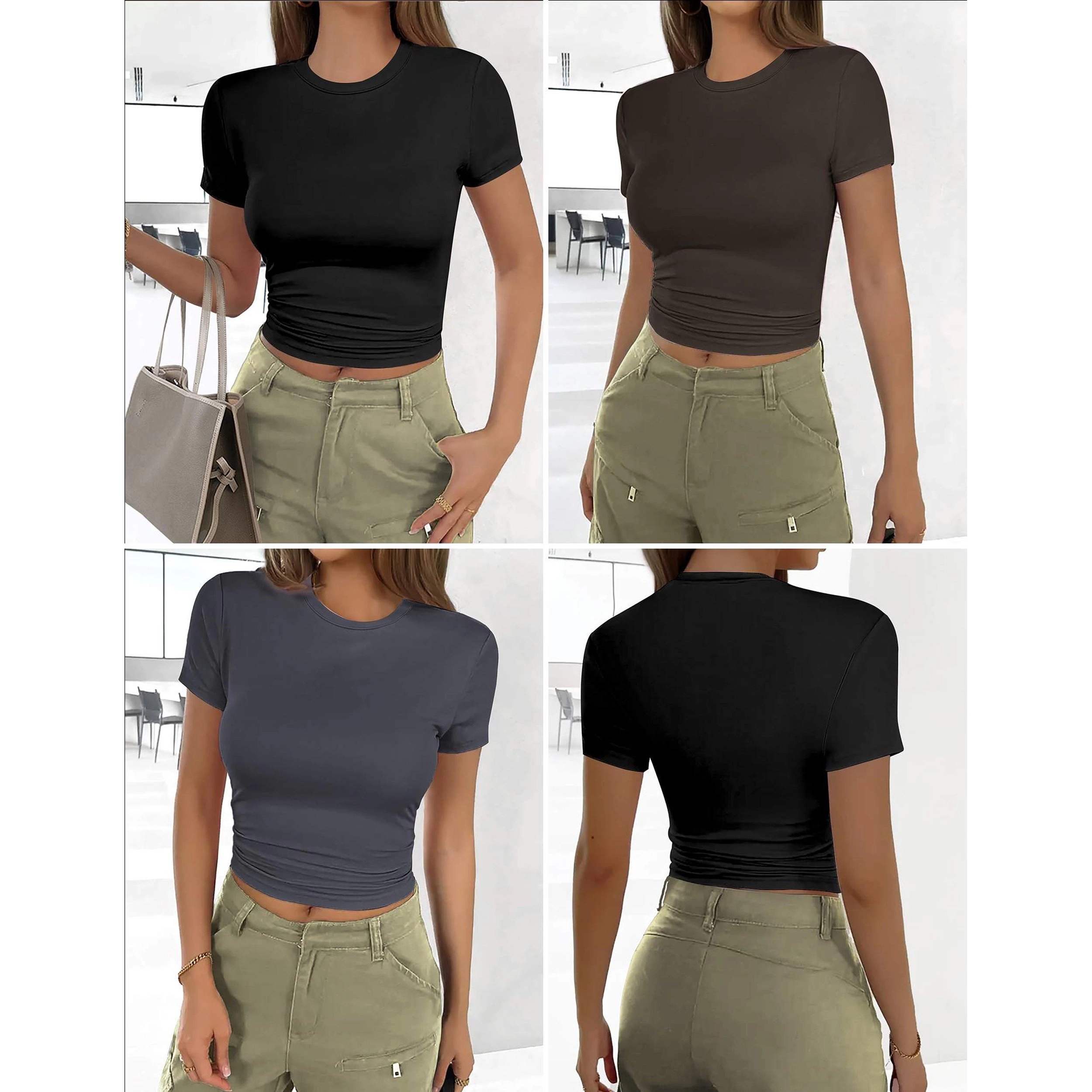 Ekouaer Women's Crew Neck Short Sleeve Slim Fit Basic T-Shirt