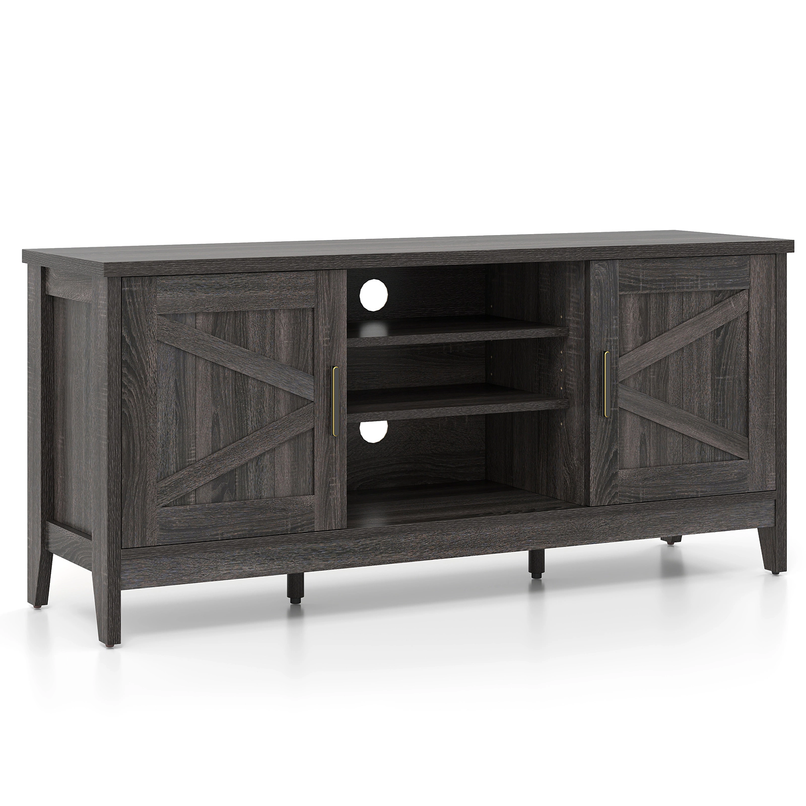 Glintex 54-Inch Farmhouse TV Stand with Barn Doors and 7-Position Shelves, Gray