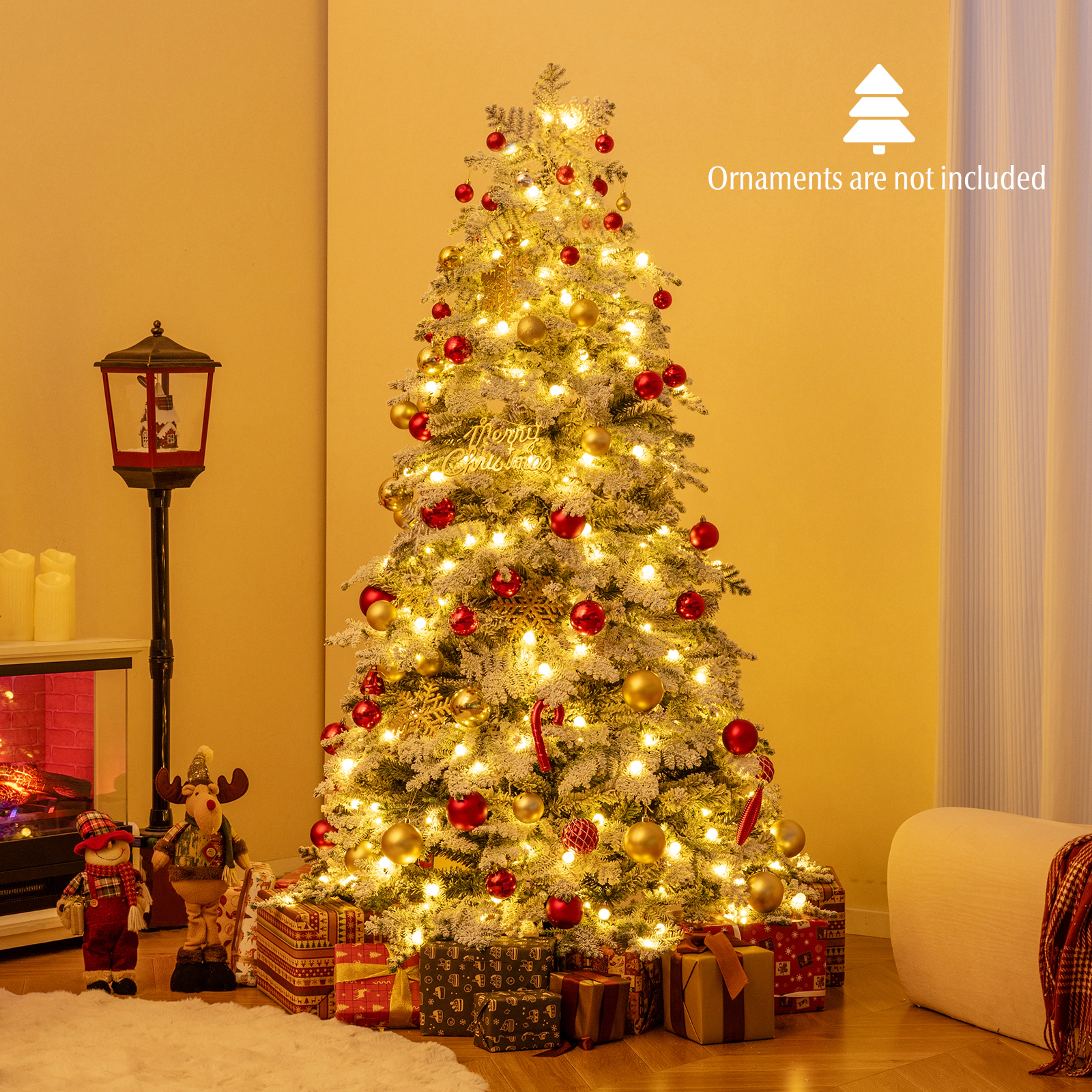 SUGIFT 6 ft Snow Flocked Pre-Lit Christmas Tree with 130 Twinkle Balls and 260 LED Lights