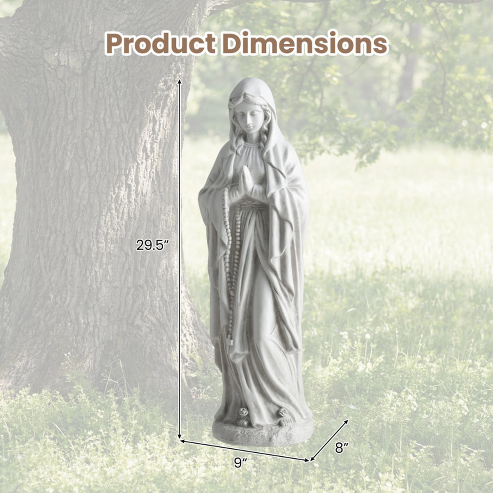 SUGIFT 29.5-in Tall Virgin Mary Outdoor Religious Yard Art Statue Magnesium Oxide Fiber Reinforced 10-lb Gray 1-Piece