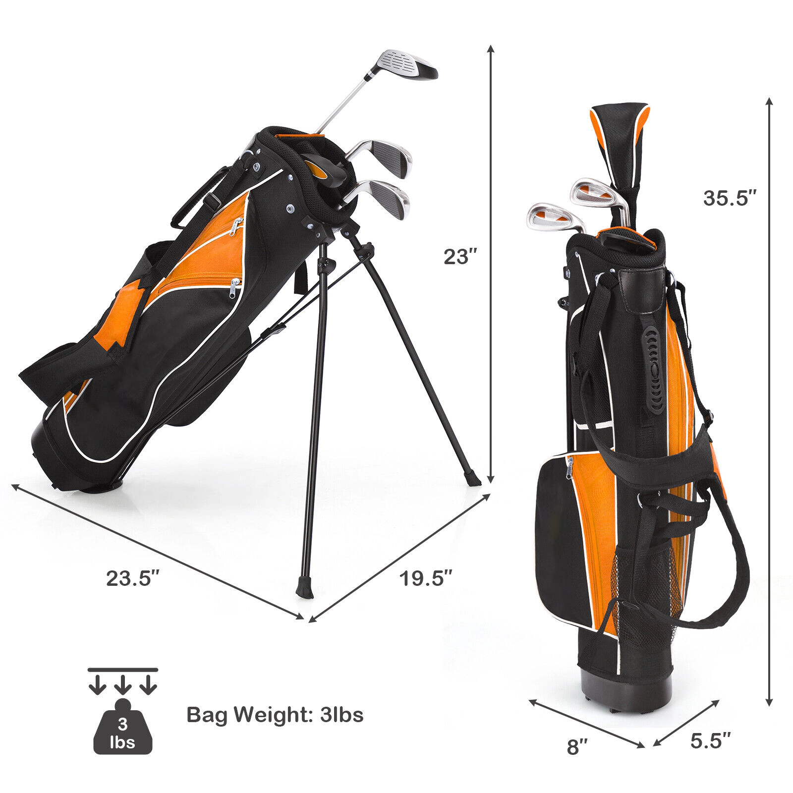 SUGIFT Junior 5-Piece Fiberglass and Steel Golf Club Set with Stand Bag Ages 8-10 6-lb Blue/Yellow