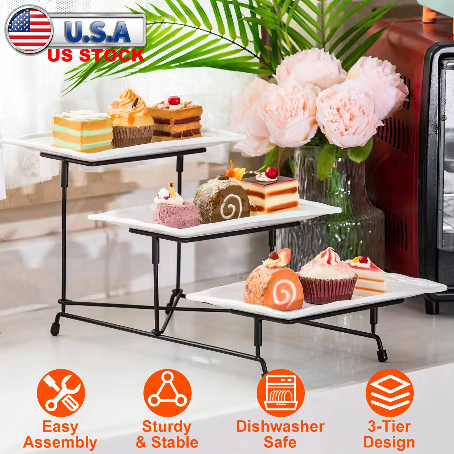 GBruno 3-Tier Serving Stand With Rectangular Platters