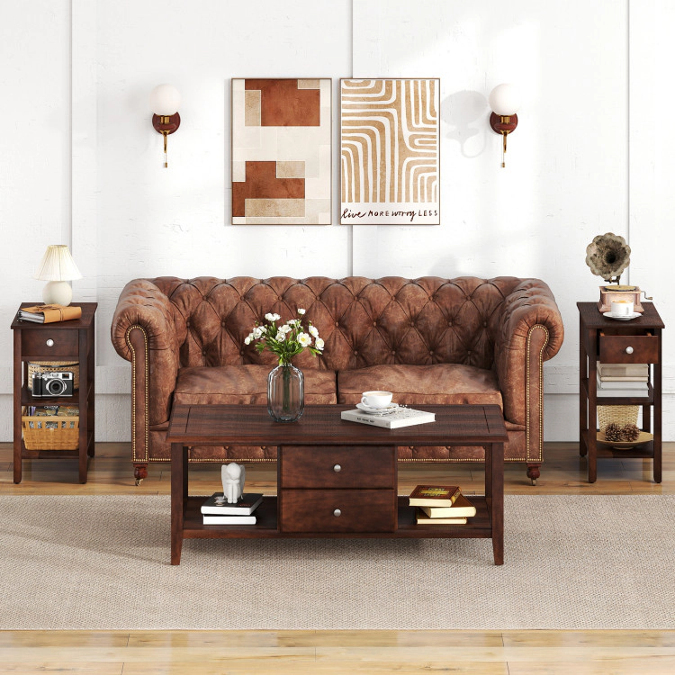 Hivvago 3-Tier Narrow End Table With Drawer And Storage Shelves