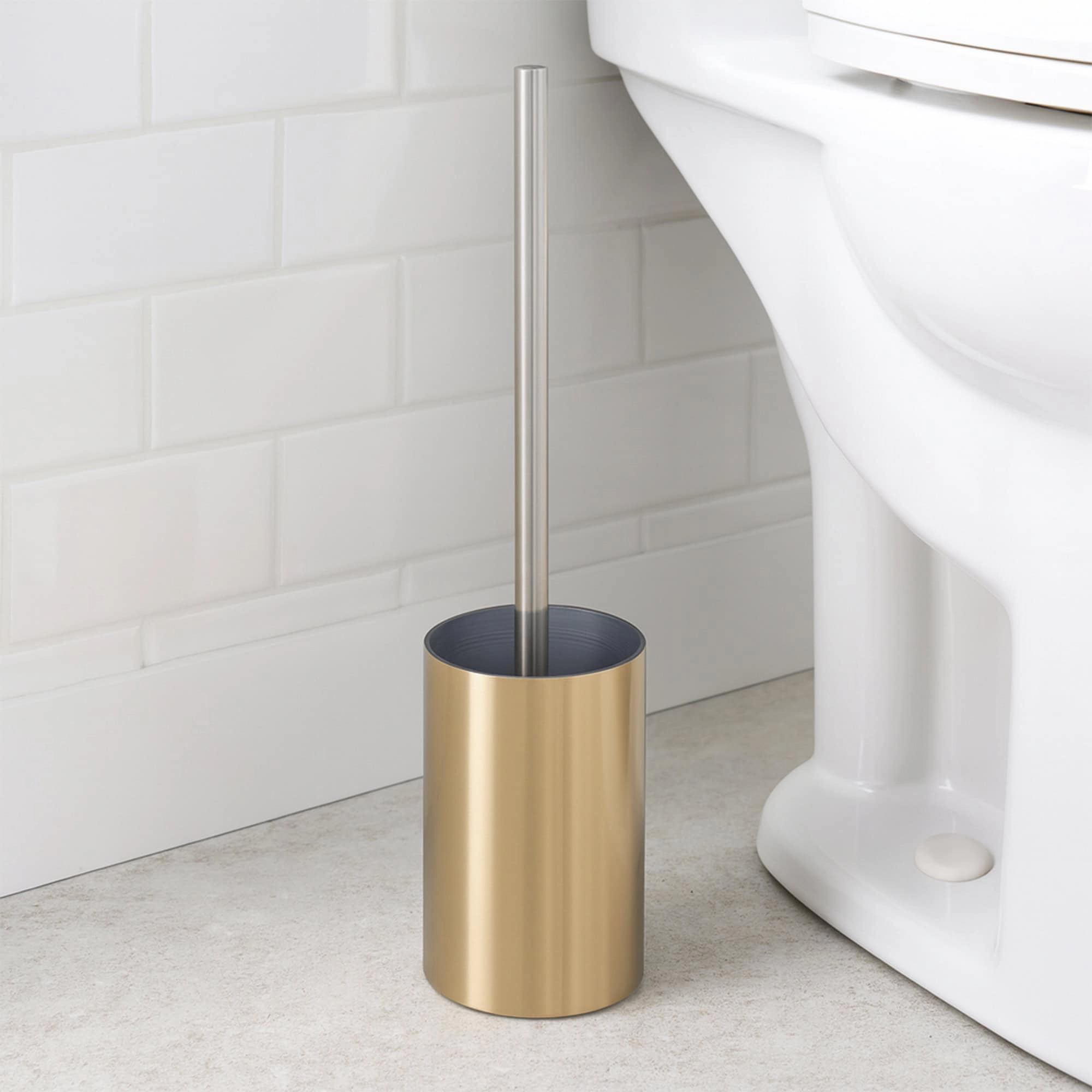 Evideco French Home Goods Brushed Metallic-Look Toilet Brush and Holder Set - 2-Piece