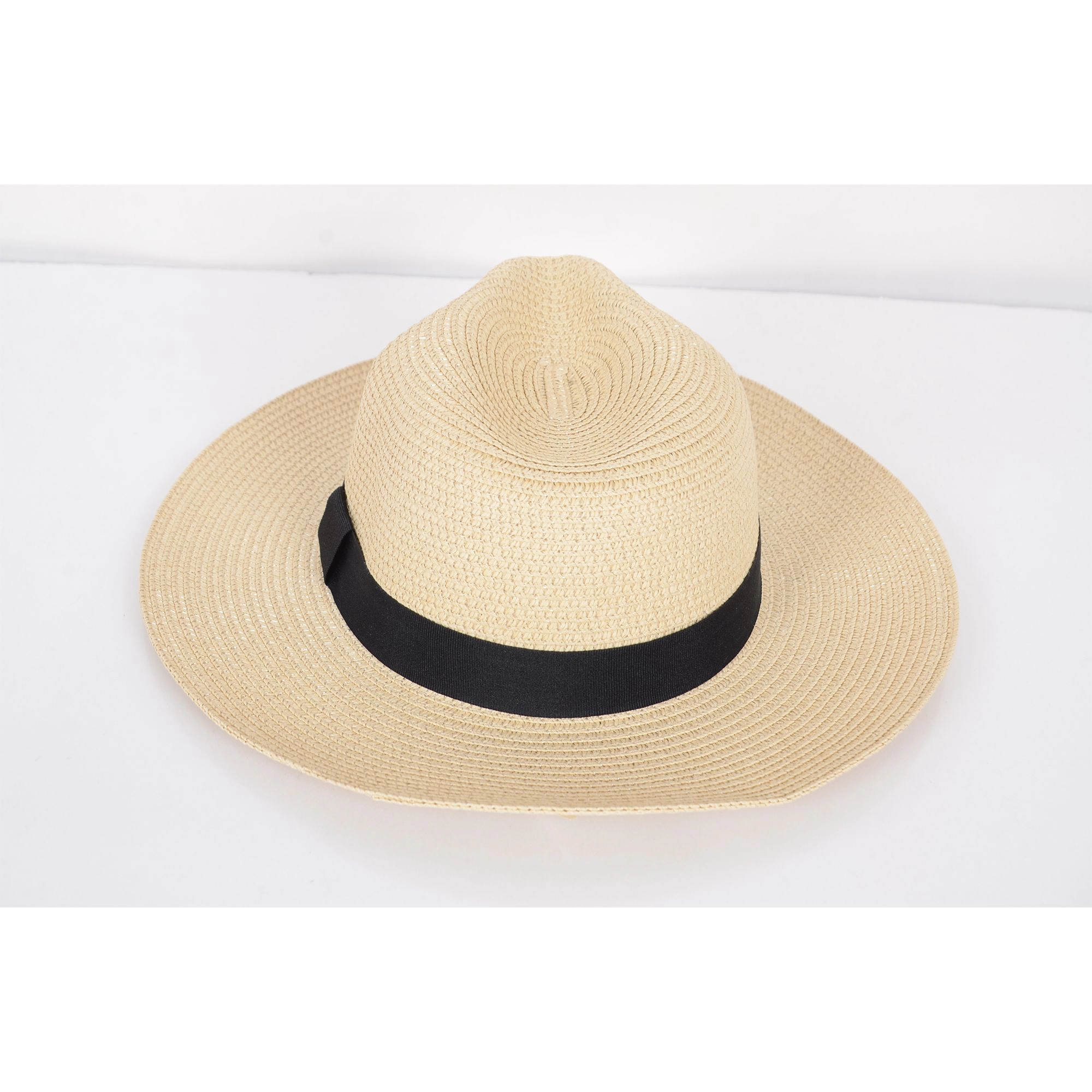 Anna-Kaci Women's Wide Brim Straw Fedora Sun Hat with Black Band Lightweight Packable Summer Panama