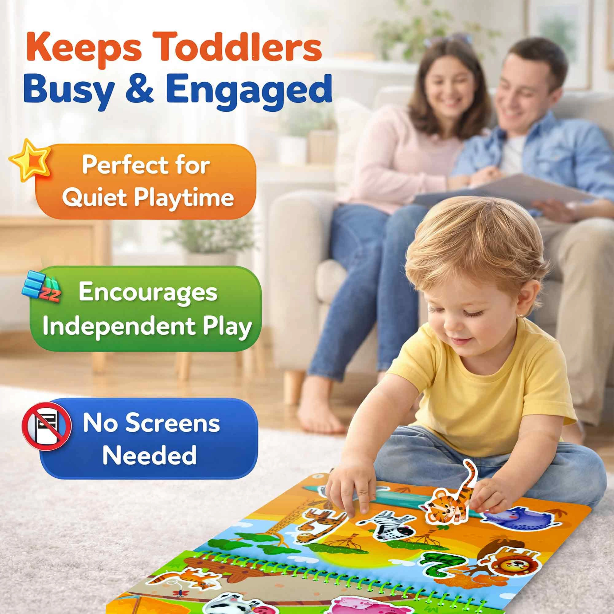 QUOKKA Jelly Sticker Book for Toddlers Ages 1-3, Reusable Waterproof Stickers, Animals & Learning Travel Toy