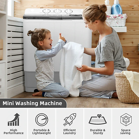 SUGIFT 2-in-1 Twin Tub Portable Washing Machine 22-lb Capacity with Timer Control Gray