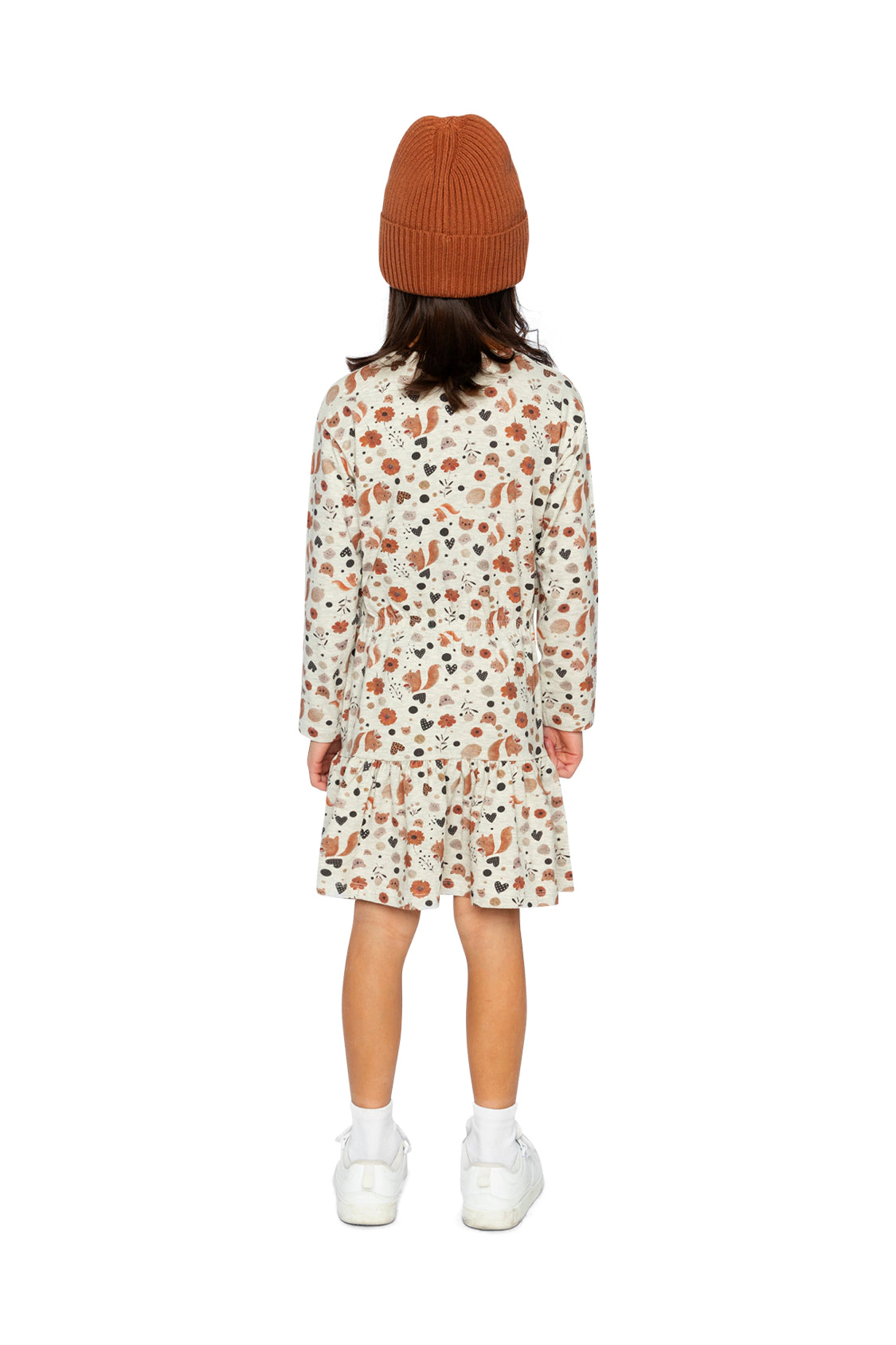 Deux par Girls Squirrel & Floral Print Ruffled Organic Cotton Dress