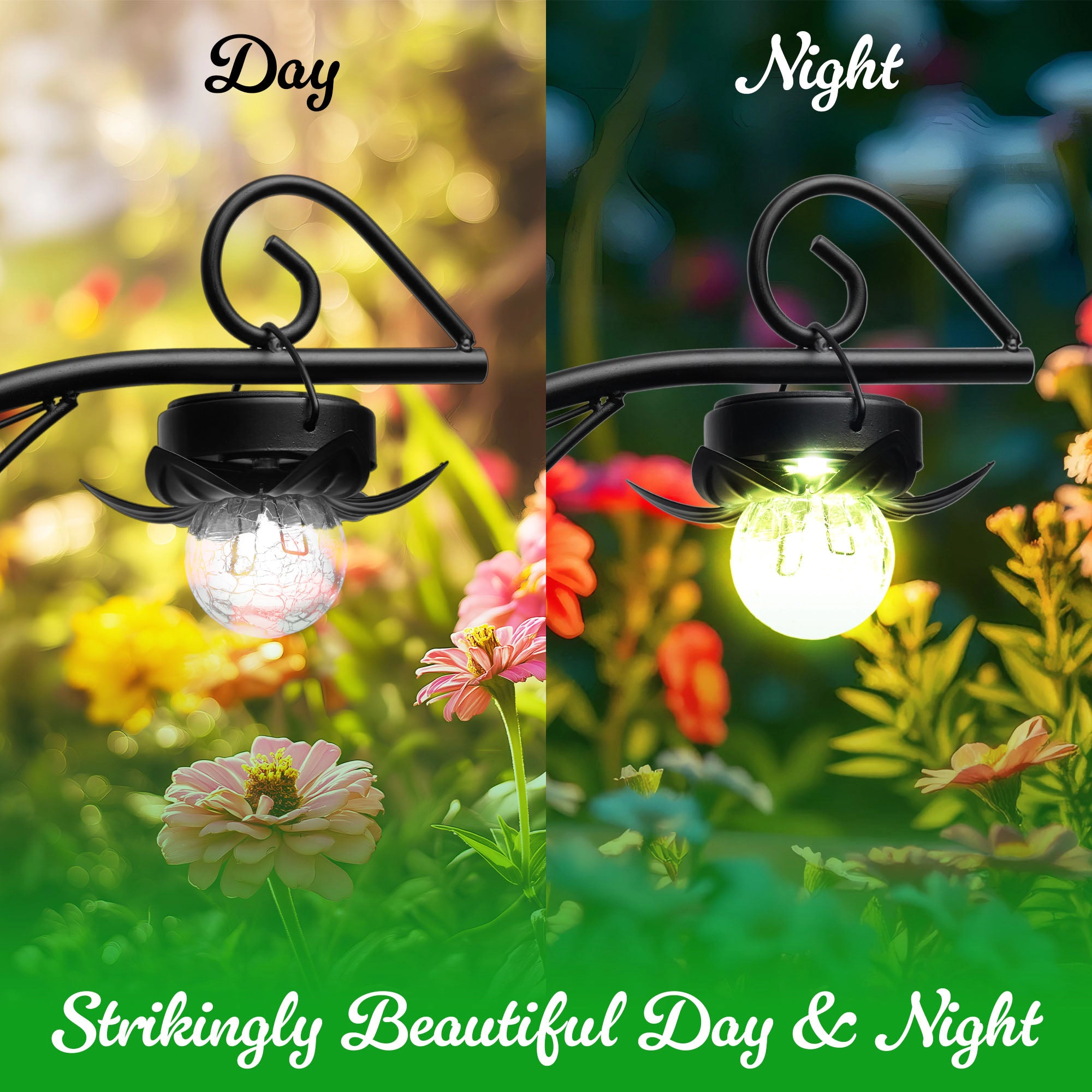 G128 36" 2-Tier Metal Bird Bath with Flower Planter and Solar Warm LED