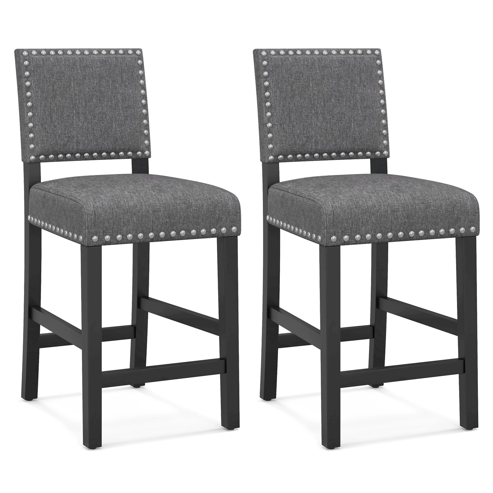 SlickBlue  Set of 2 Upholstered Counter Bar Stools Set of 2, Rubber Wood Frame