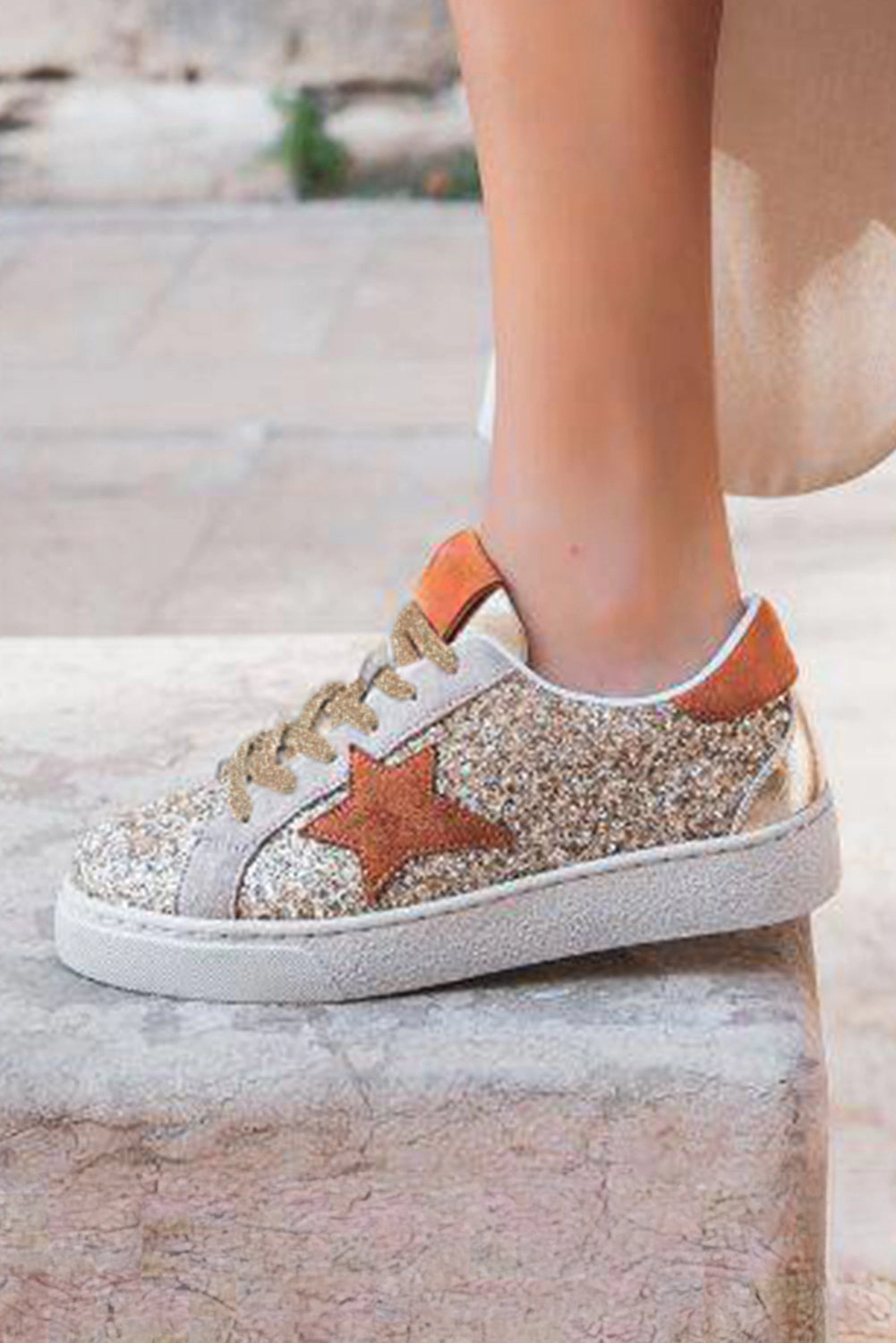 Threaded Pear Women's Armani Sequined Lace Up Sneakers
