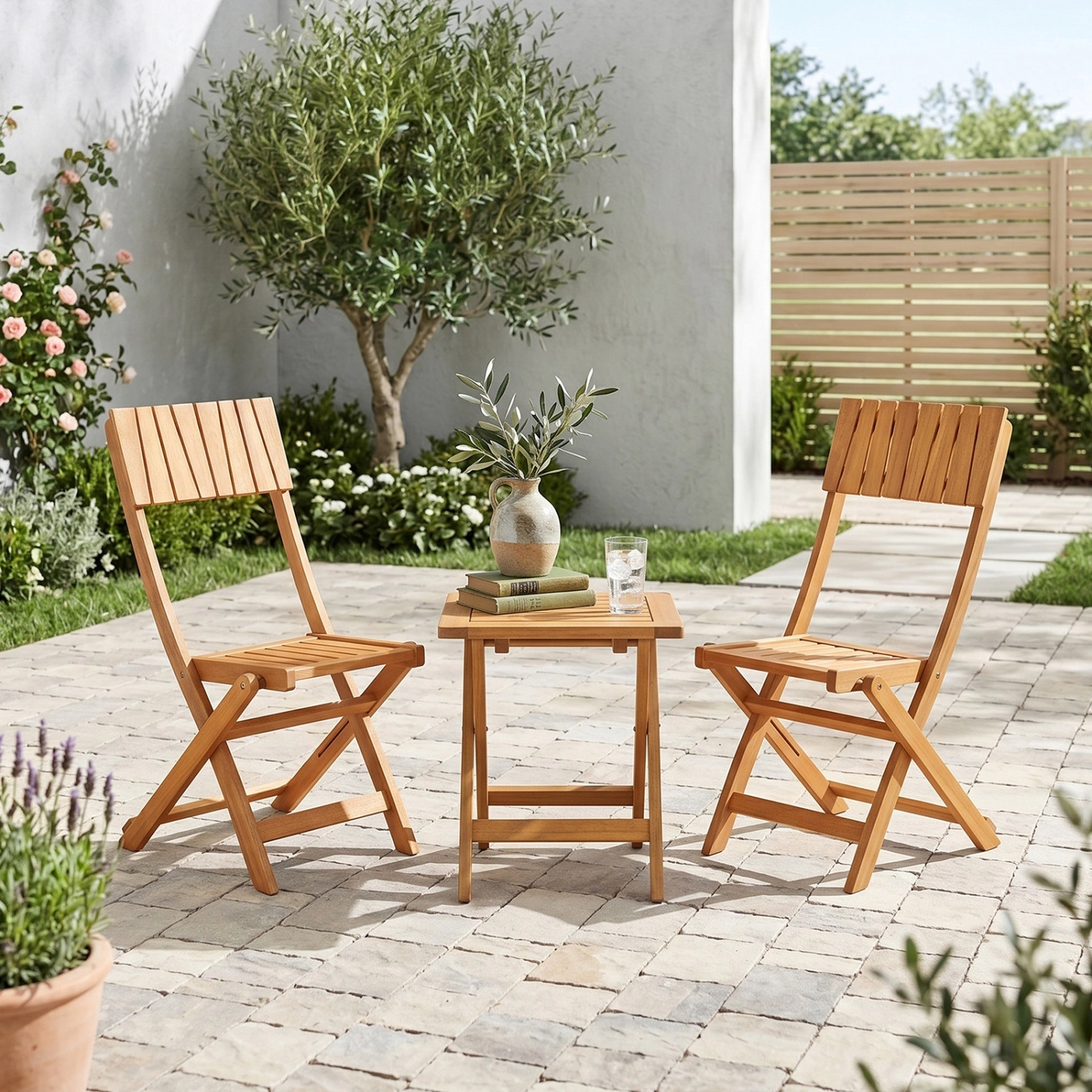 SUGIFT Folding Wood Dining Chairs, Slatted Back and Seat, 350 lb Capacity, Set of 2