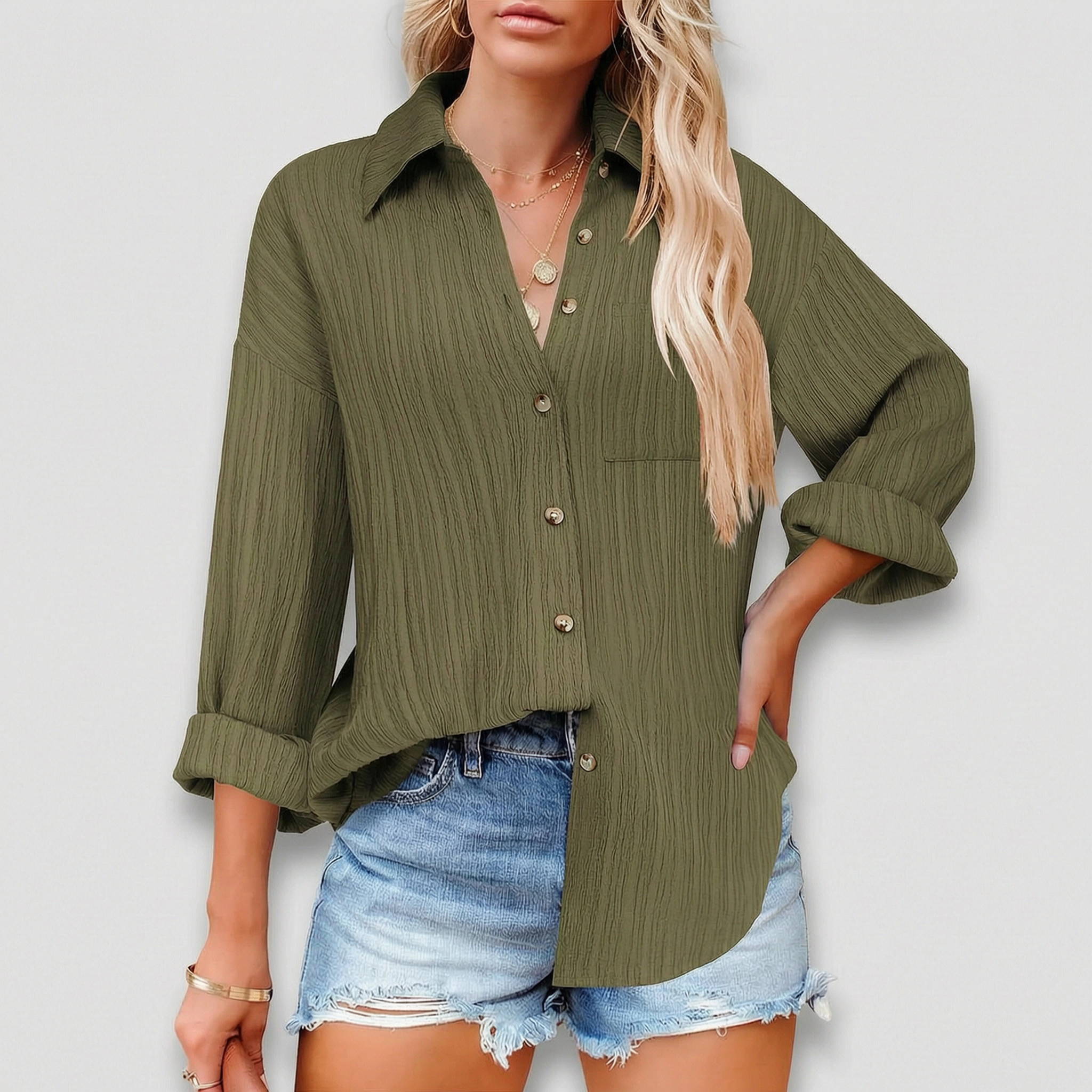Zeagoo Women's Business Casual Button Down Tops Textured Collared Work Blouses with Pockets