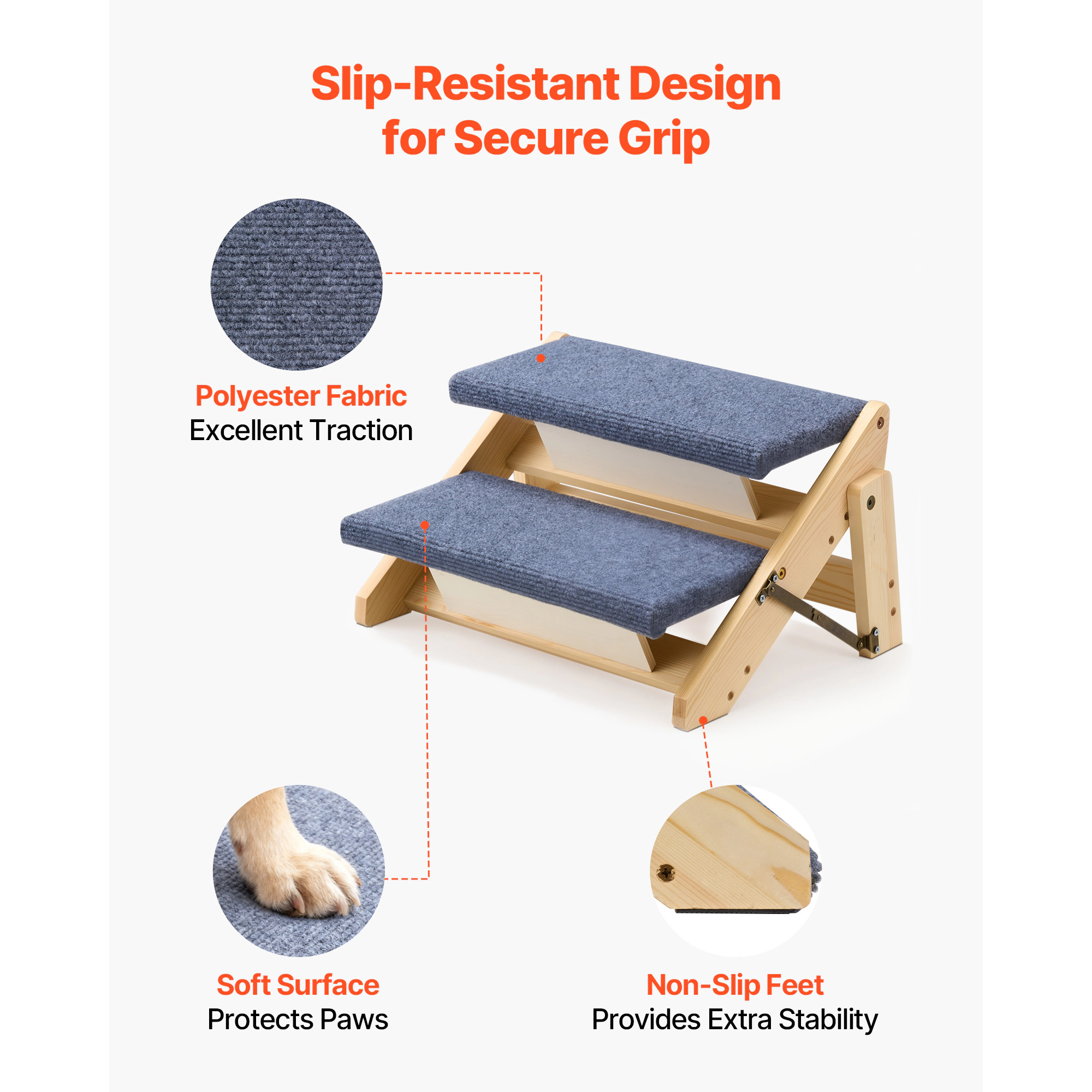 HONGGE Foldable 2-Step Wood Dog Stairs for Beds & Sofas, Compact Design, Supports Pets up to 110 lbs