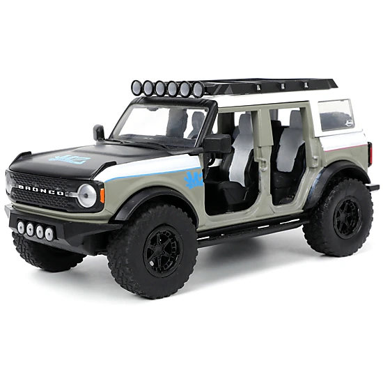 Jada Collectible 2021 Ford Bronco Gray And White With Matt Black Hood Roof Rack "M2 Motoring" "Just Trucks" Series
