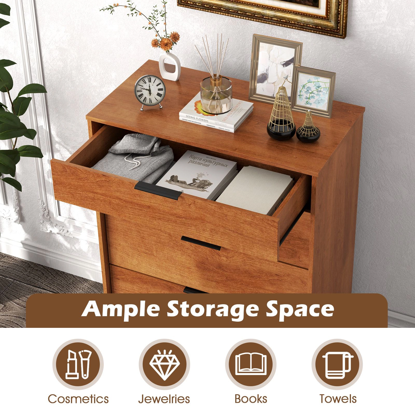 SlickBlue Tall Bedroom Chest of Drawers with Large Storage Space Organizer