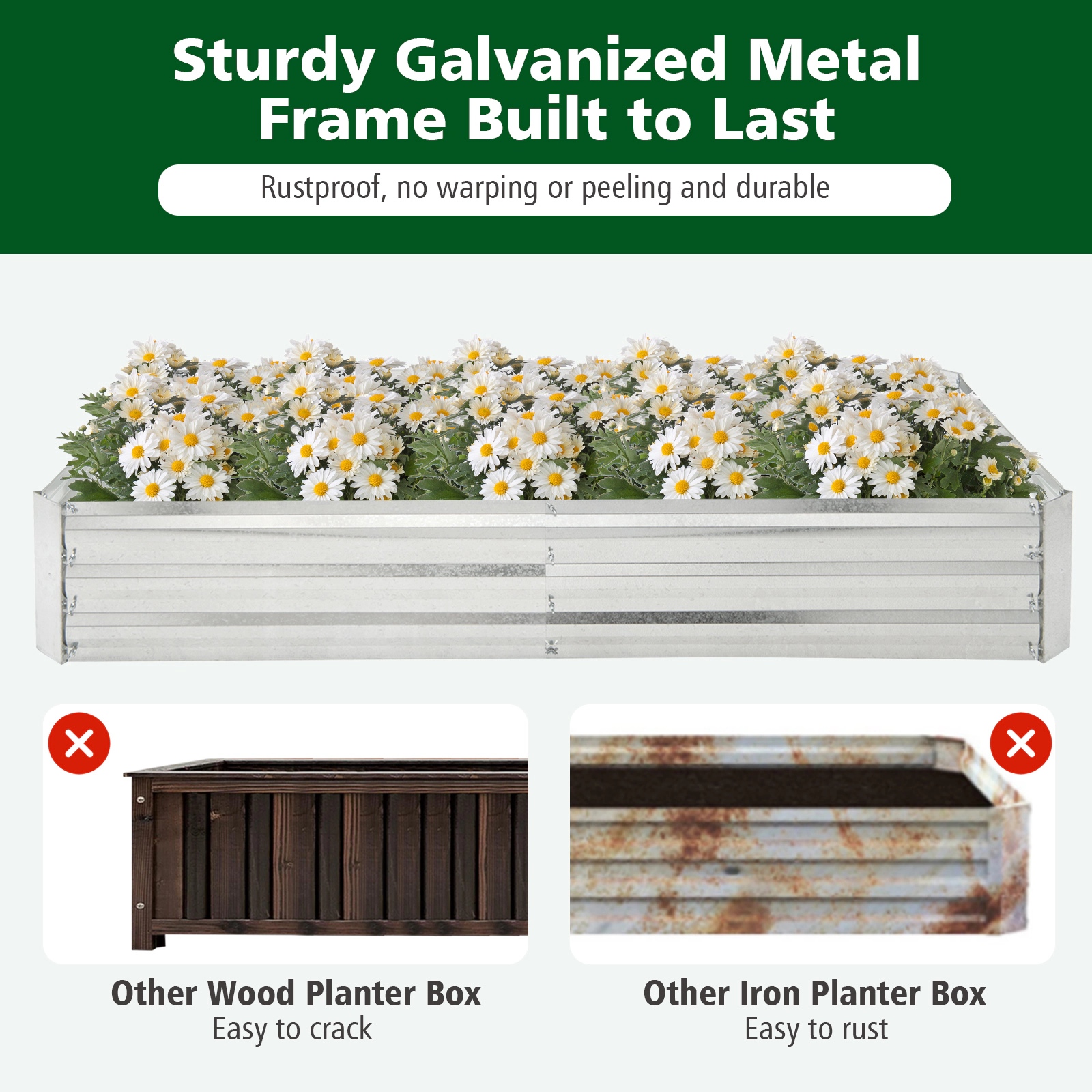 SUGIFT Silver Metal Galvanized Raised Garden Bed with Open-Ended Base 6-ft W 3-ft D 1-ft H 17.5-Cu-Ft Soil