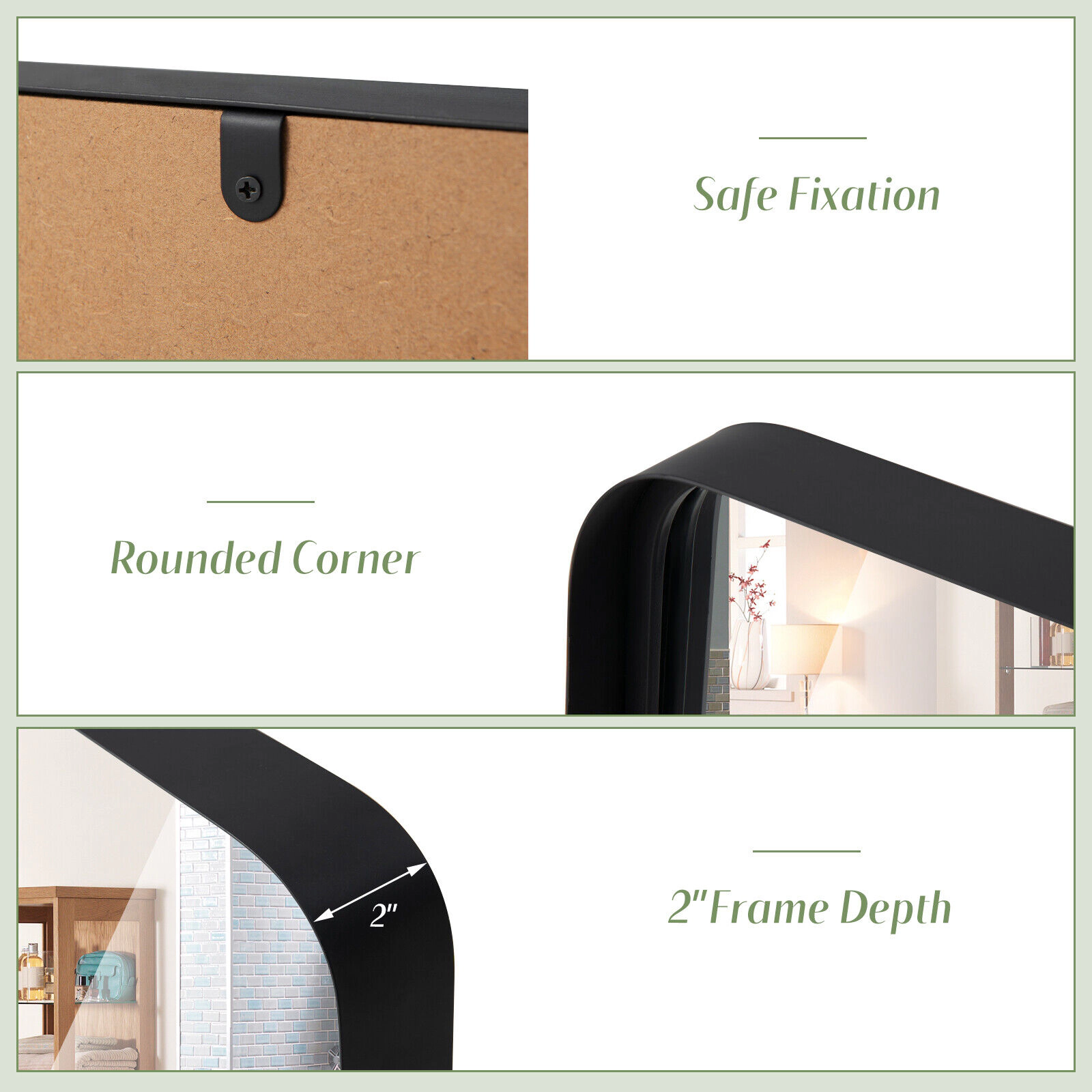 SUGIFT Large Rectangular Wall Mount Black Bathroom Vanity Mirror