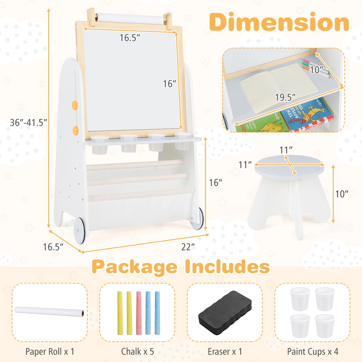 SUGIFT 4-in-1 Toddler Activity Table Easel Set with Magnetic Whiteboard & Chalkboard 165-lb Stool Capacity Ages 3+ Gray