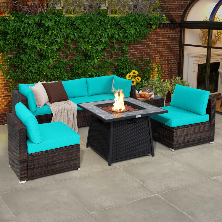 Hivvago 7 Pieces Patio Furniture Set With 35 Inches 50000 Btu Propane Gas Fire Pit Table And Waterproof Cover For Firpit