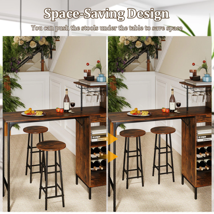 Hivvago 3 Piece Bar Table And Chairs Set With 6-Bottle Wine Rack