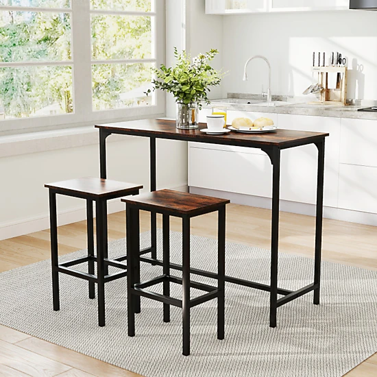 SUGIFT 3-Piece Industrial Counter Height Bar Set, 47.5-Inch Table