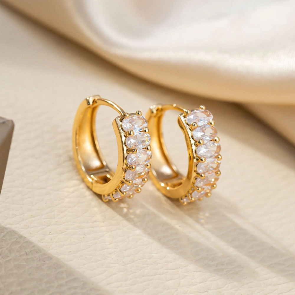 Oval Cubic Zirconia Pave Huggie Hoop Earring