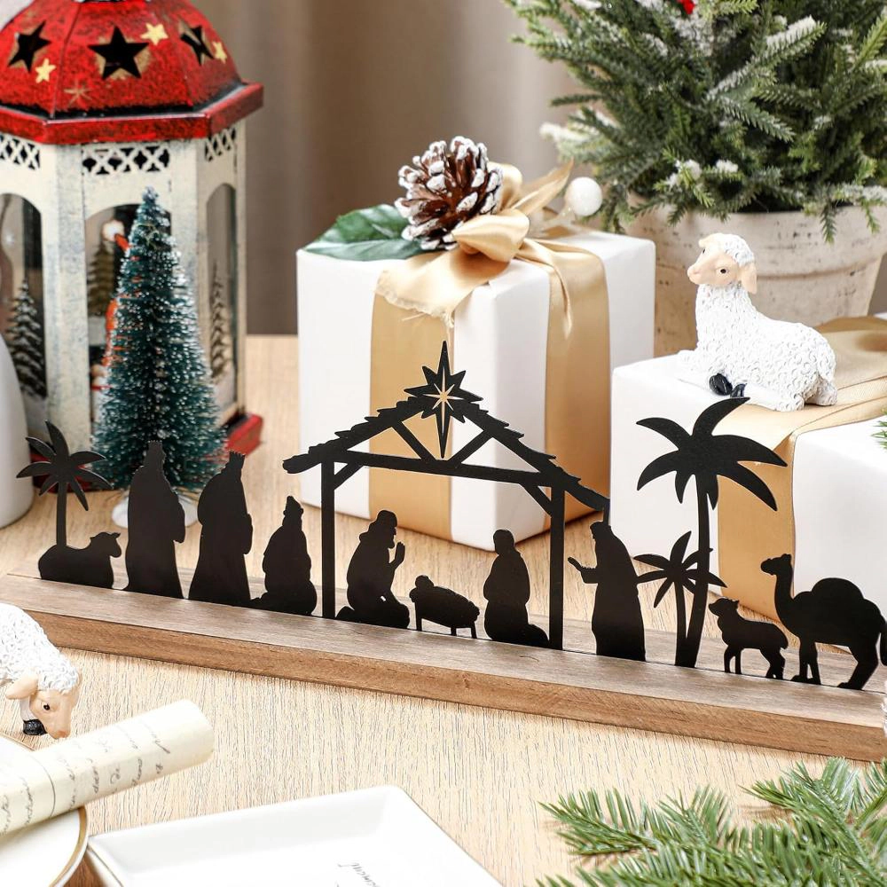 Artisan Haven Metal Nativity Scene With Wooden Base