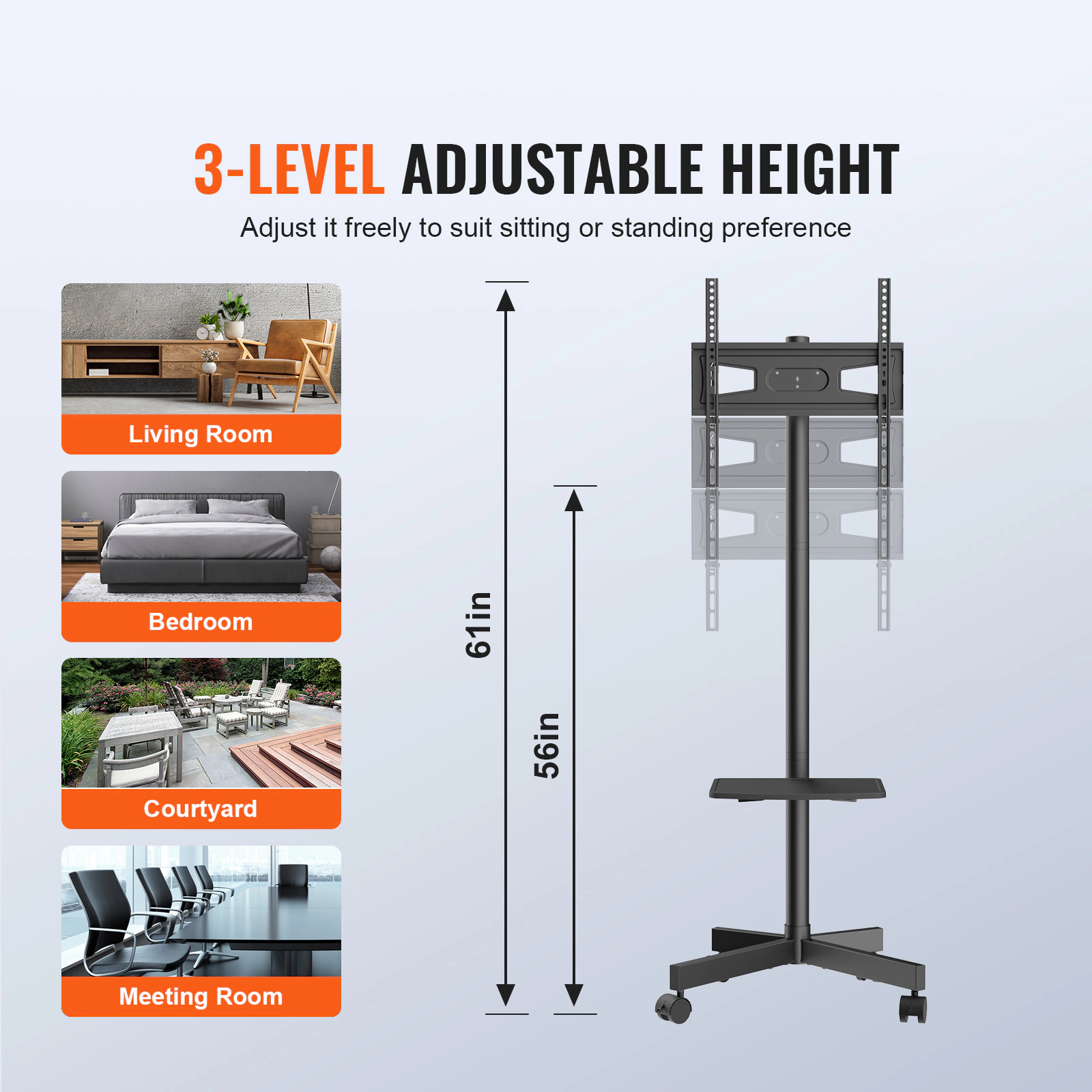 HONGGE Portable TV Stand with Height Adjustable Mount for Bedroom Living Room
