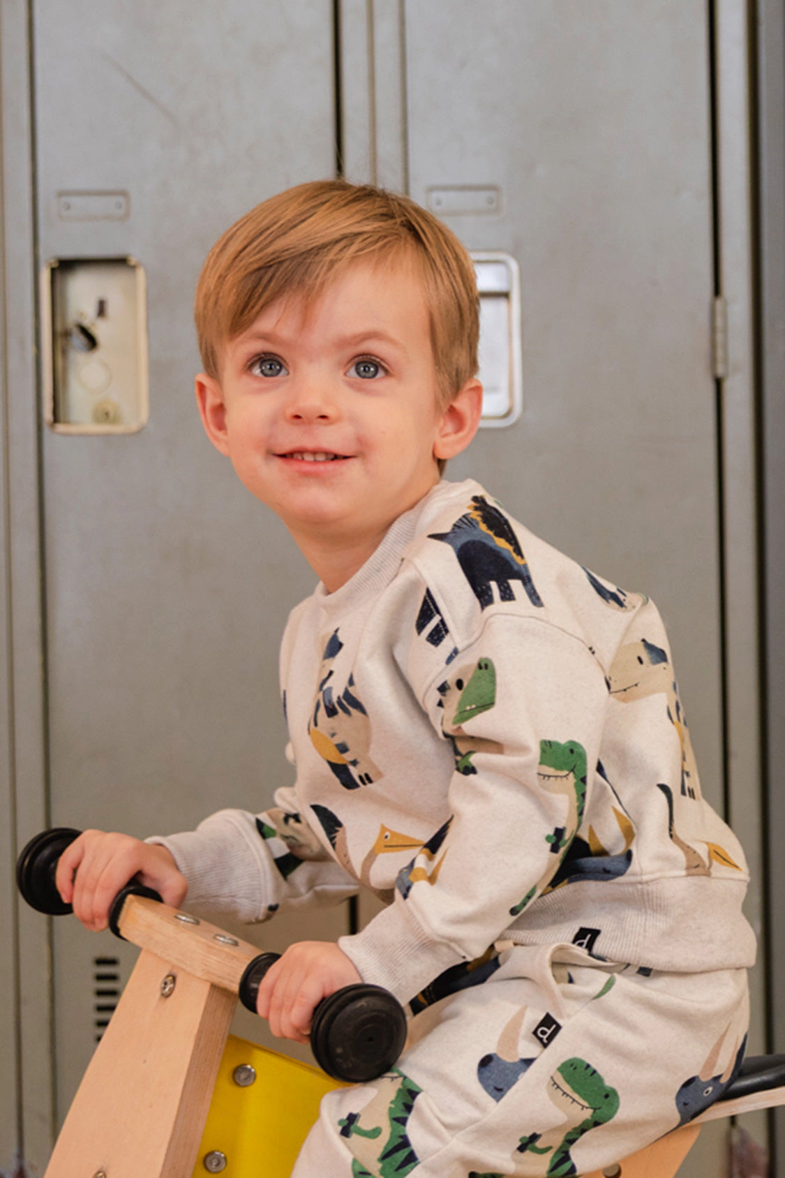 Deux par Boys Fleece Ribbed Crewneck Dinosaur Print Sweatshirt