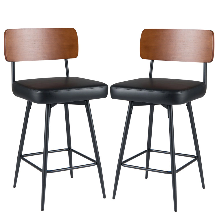 Hivvago 27 Inch Padded Counter Barstools Set Of 2 With Metal Legs