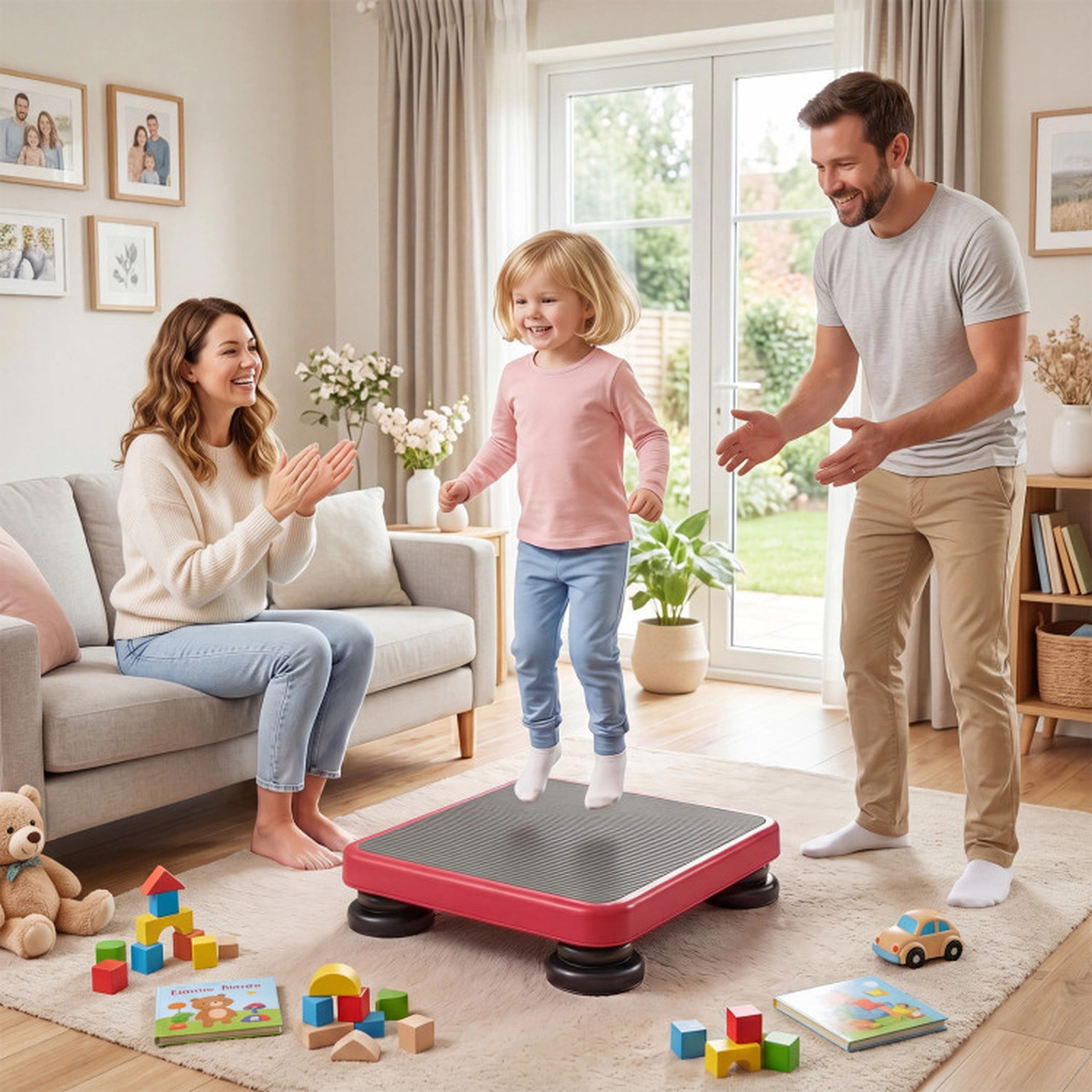SUGIFT 24 x 20-in Kids Rebounder Bouncing Board with Elastic Rope 330-lb Capacity Ages 3+ Red