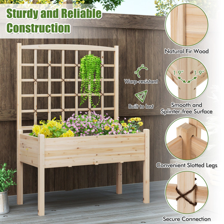 Hivvago Raised Garden Bed with Lattice Trellis and Drainage Holes Elevated-Natural