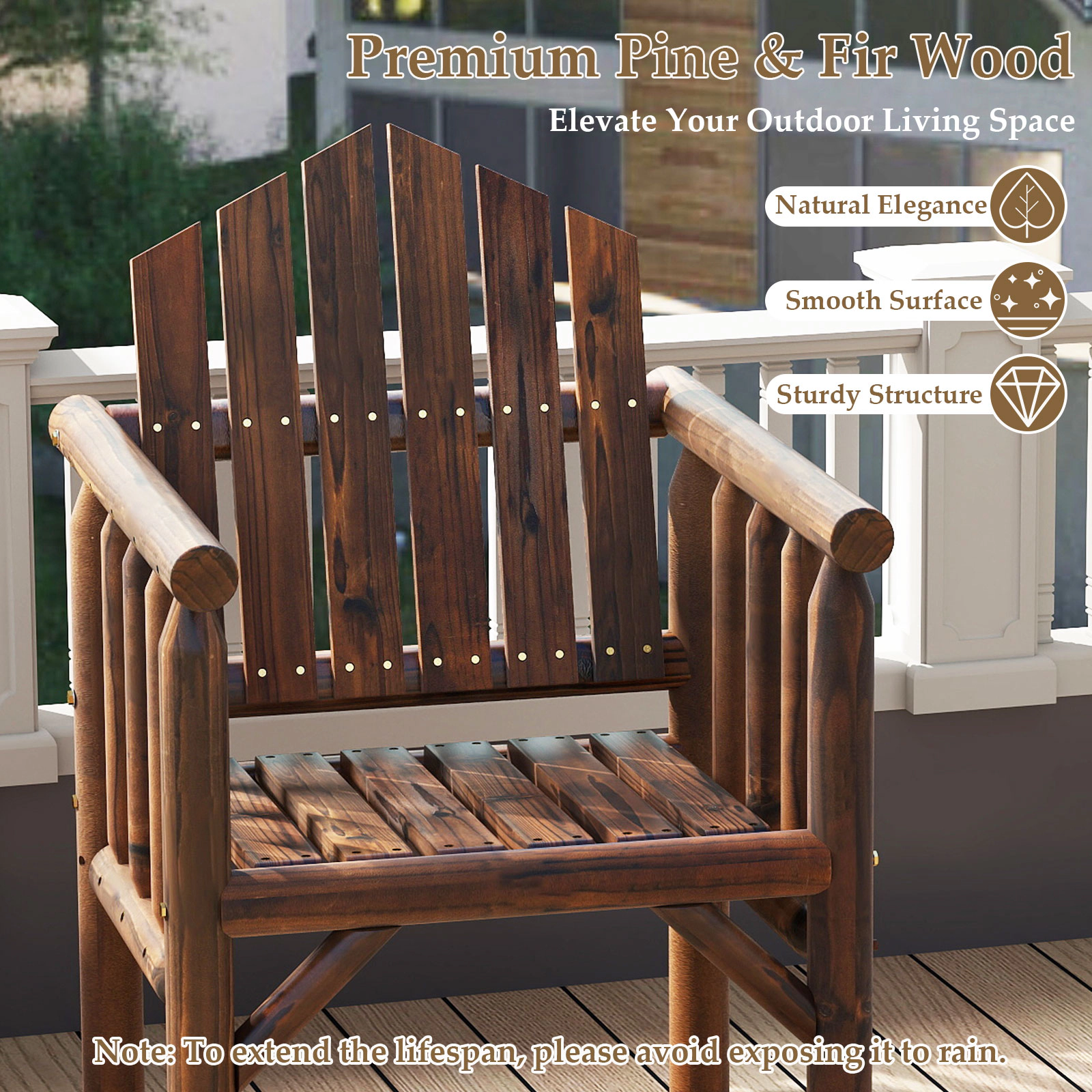 SUGIFT Outdoor Pine & Fir Wood Patio Dining Armchair 330-Lb Capacity 26-in Wide High Back Armrests Brown/Natural 1-Piece