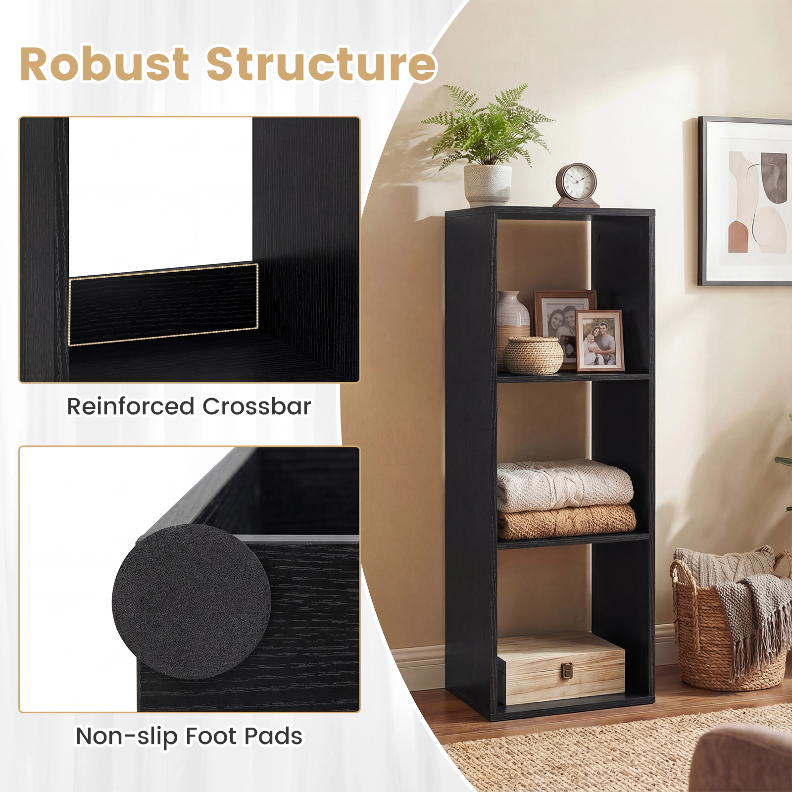 Costway 3-Cube Open Back Bookcase Set of 2 w/ Anti-tip Kit Modern Style Organizer Black