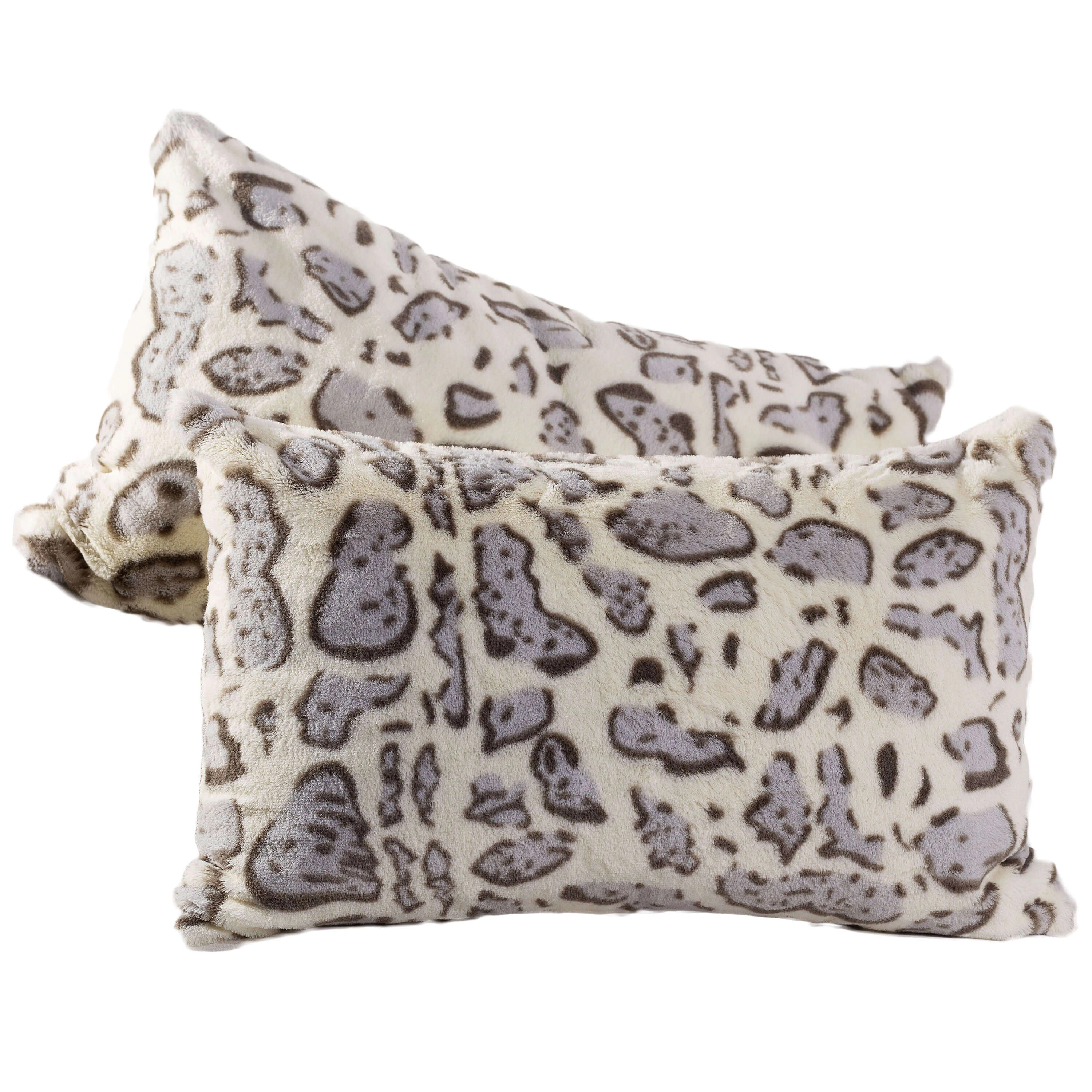 Cheer Collection Snow Leopard Print Faux Fur Throw Pillow 2 Pack
