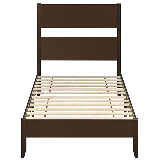 SUGIFT Solid Wood Twin Bed Frame with Headboard and 12 Slats 550-lb Capacity 79.5-in Frame Warm Brown/Dark Walnut