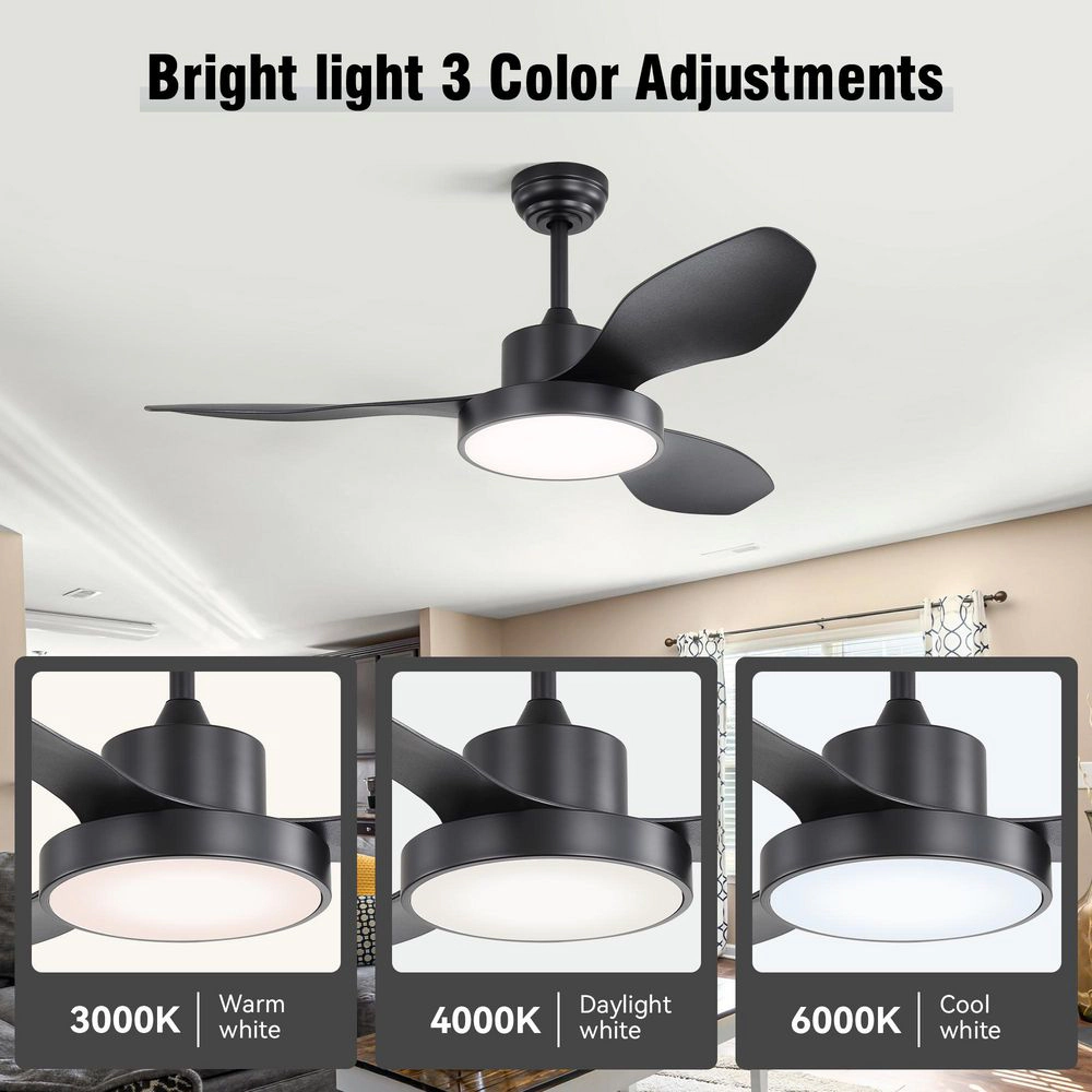 Flynama 47 in. Black LED Ceiling Fan, Reversible DC Motor, Downrod Mount, Dimmable Remote Control, Energy Saving