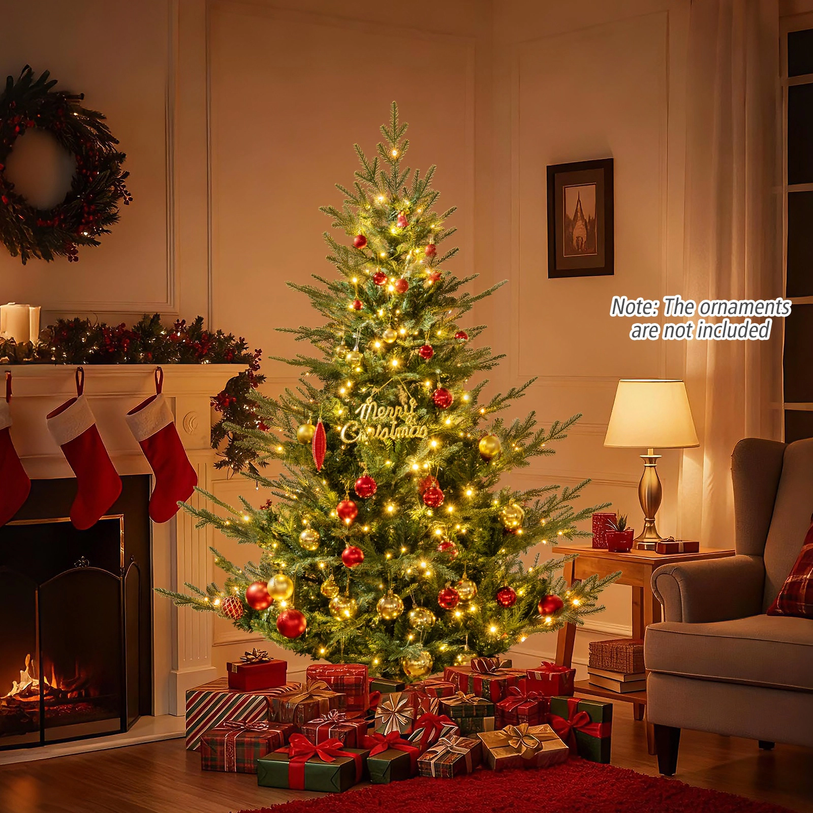 SUGIFT Artificial 6-Foot Hinged Christmas Tree 830 Branch Tips 260 Warm White LED Lights & Folding Metal Stand Green