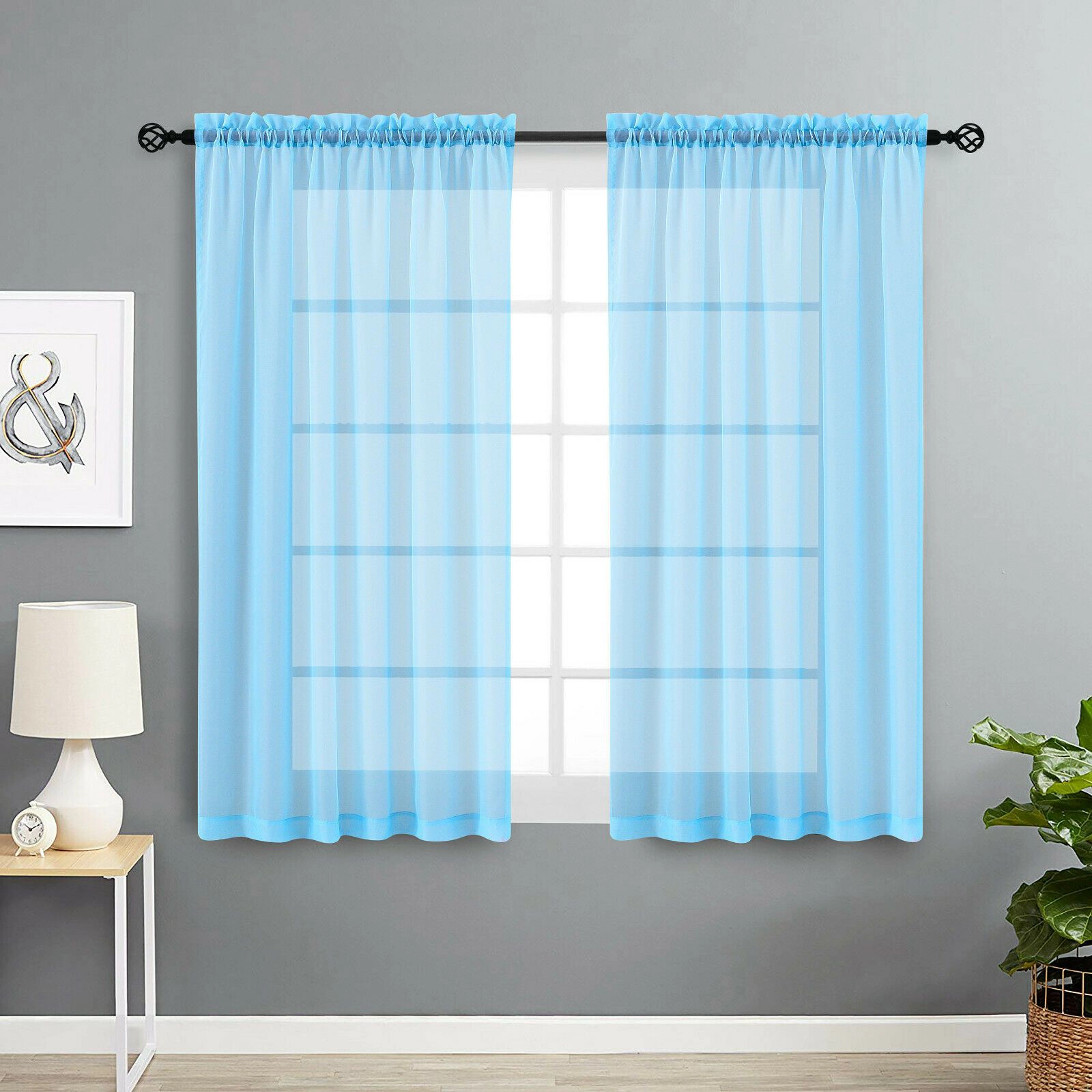 Designer Sheer Voile Rod Pocket Curtains For Small Windows