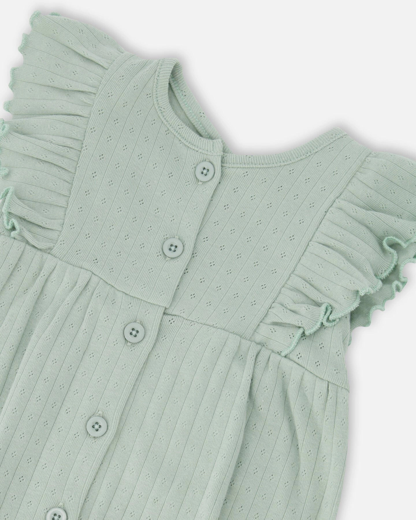 Deux par Girls Cotton Pointelle Jersey Romper with Frills