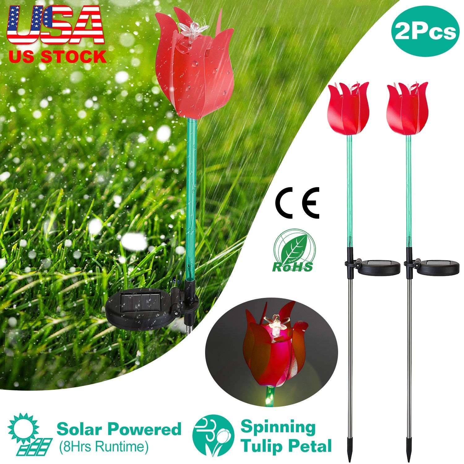 GBruno Solar Windmill Tulip Garden Stake Light 2-Pack