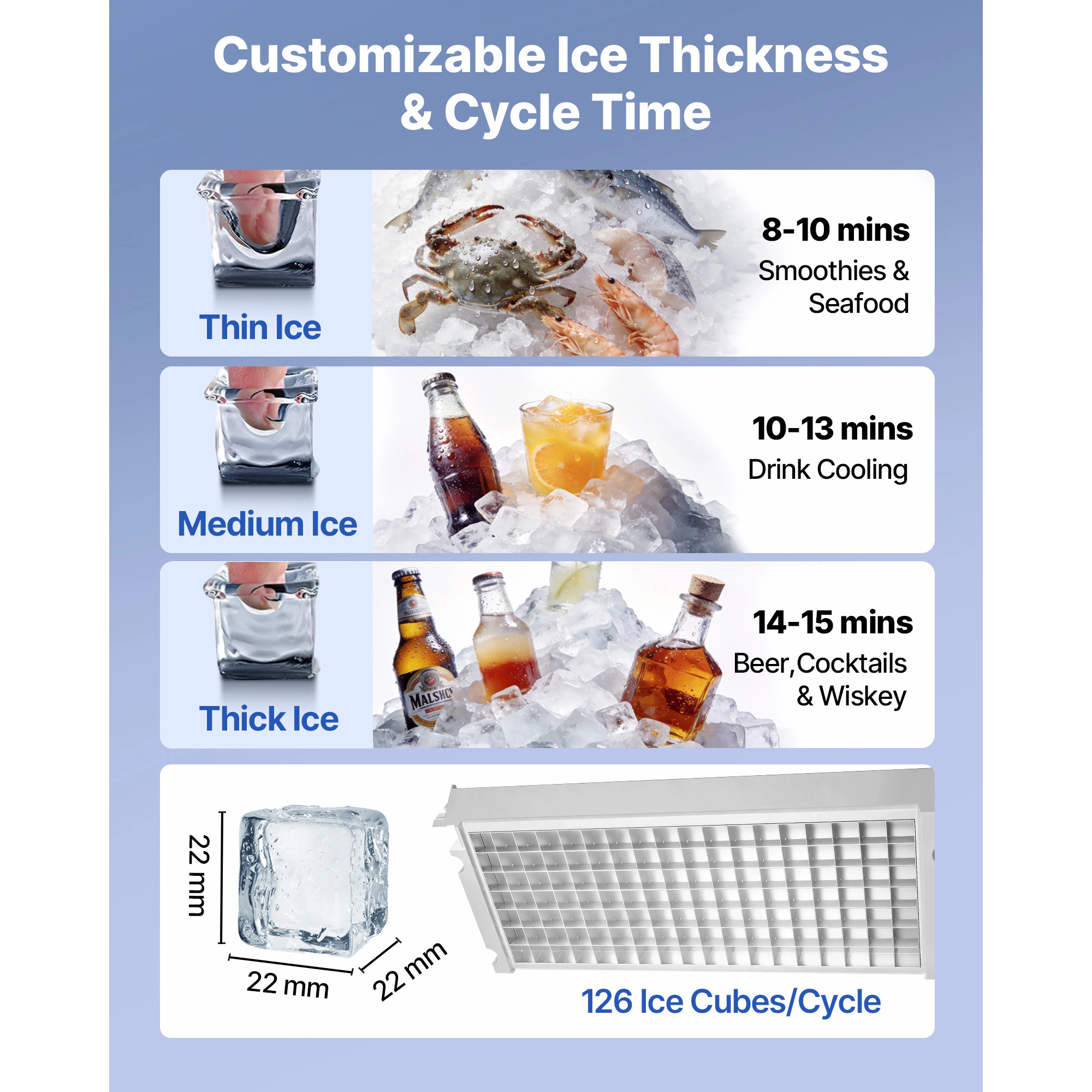 HONGGE Commercial Ice Maker Machine /24h with Storage Capacity Built-in/Freestanding/Under Counter Stainless Steel Ice