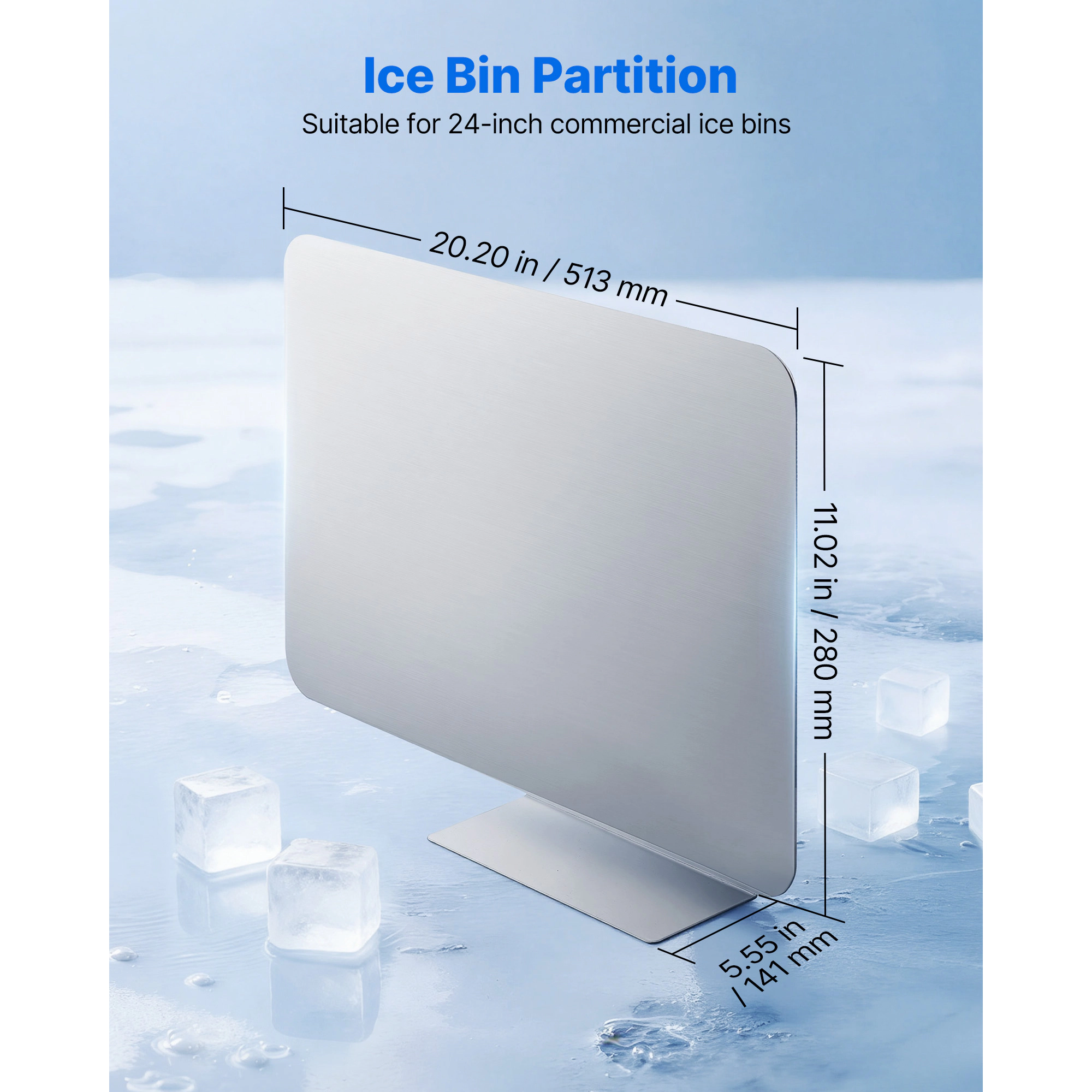 HONGGE Stainless Steel Ice Bin Divider Partition, Fits 24 Inch Bar Ice Bins, Food Grade 304, Commercial Use