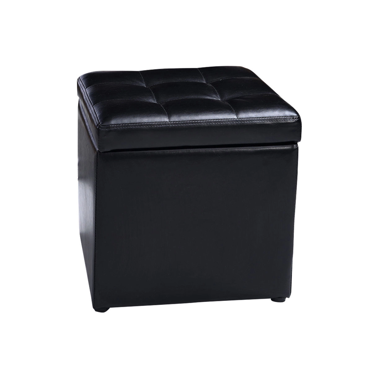 SUGIFT Foldable Faux Leather Cube Ottoman Pouffe Storage Seat 16-in Cube 330-lb Capacity Brown Black