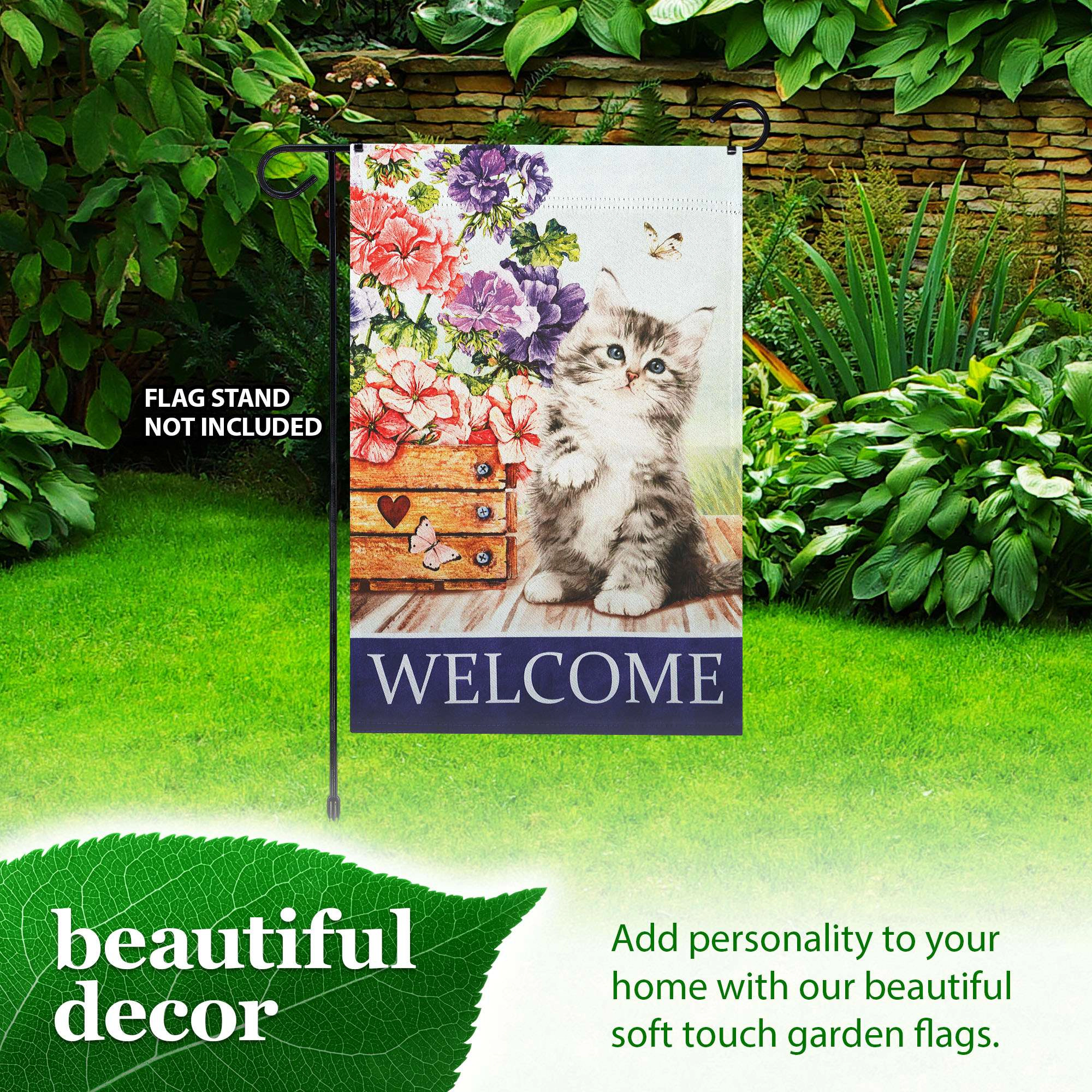 G128 12x18 in Double-Sided Welcome Kitten Flowers Garden Flag
